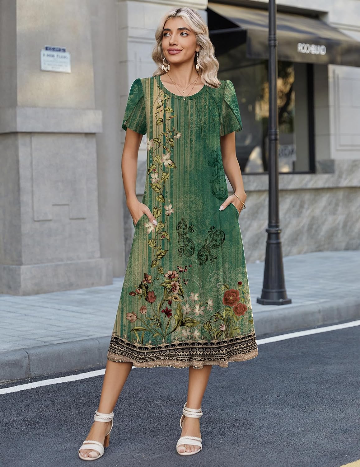 Thumbnail 2 de Robe d'été décontractée Zeagoo pour femme — motif floral, poches, tailles S à XXL