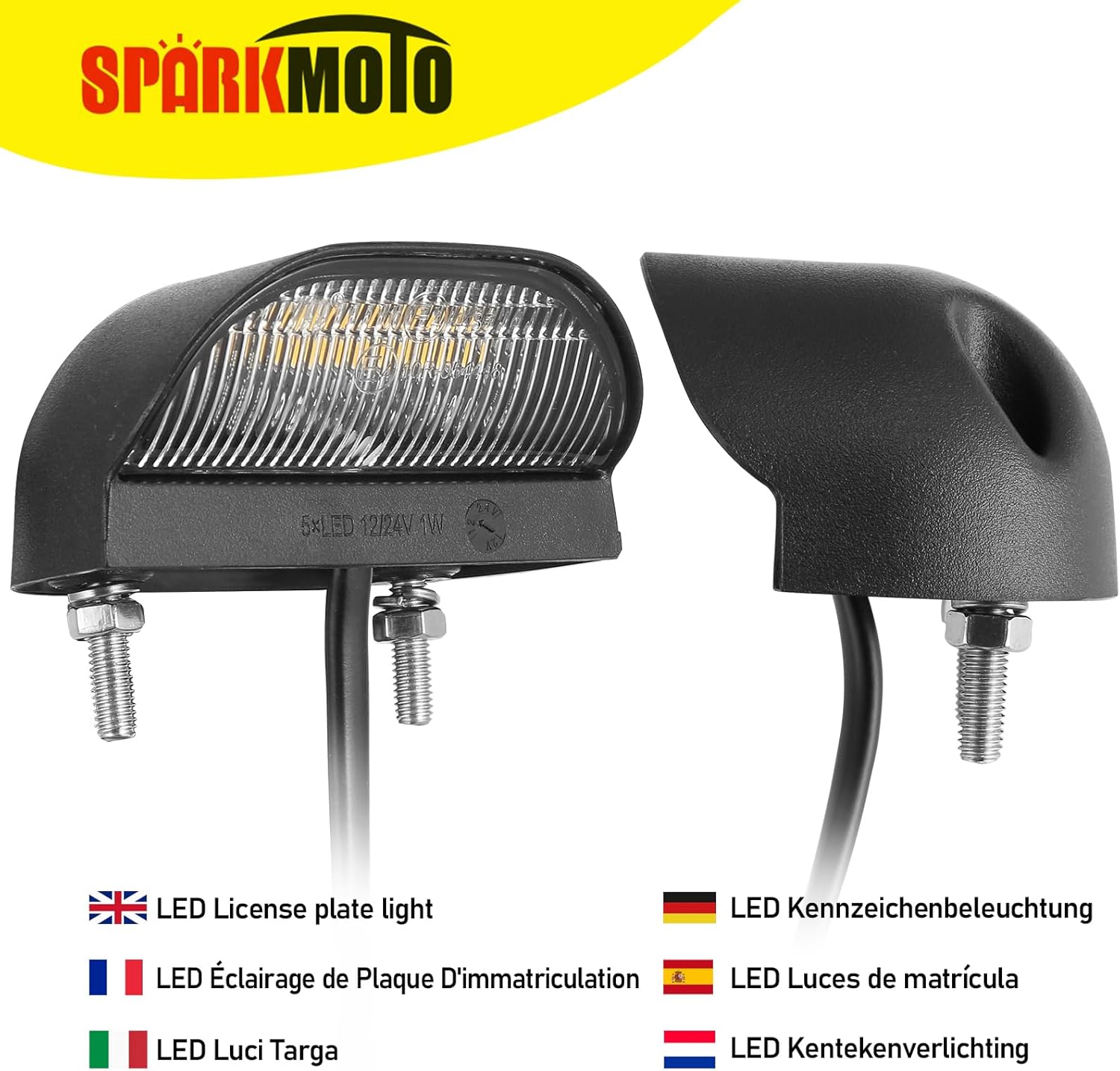Detalle 2 de SPARKMOTO 1 x LED Number Plate Light – 12V/24V, IP67, ECE Approved for Trailers and Caravans