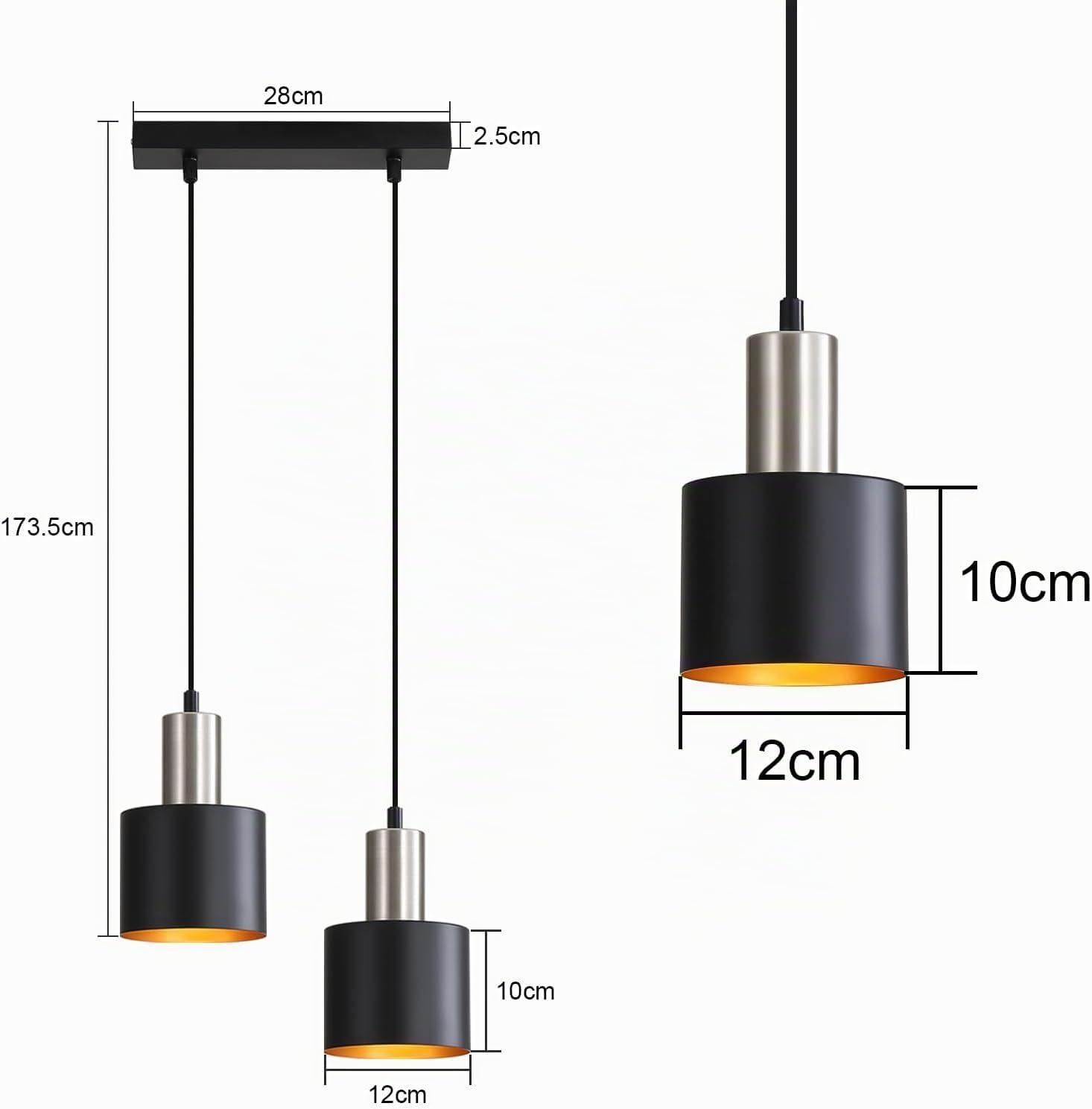 Detalle 2 de Lichtmaler E27DD-02 hanglamp, zwart metaal, 2 lichtpunten en E27