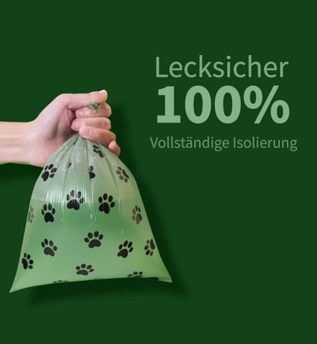 Detalle de Blanlody Bolsas para Excrementos de Perro, 450 Unidades Verdes, Extra grueso y Biodegradables 30 x 22 cm (con dispensador y clip de cinturón)