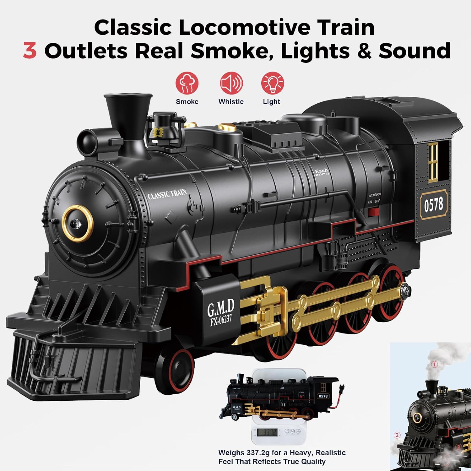 Detalle 2 de BUBUQE LCF2400233-CA Remote Control Train Set with Smoke, Whistle and Lights