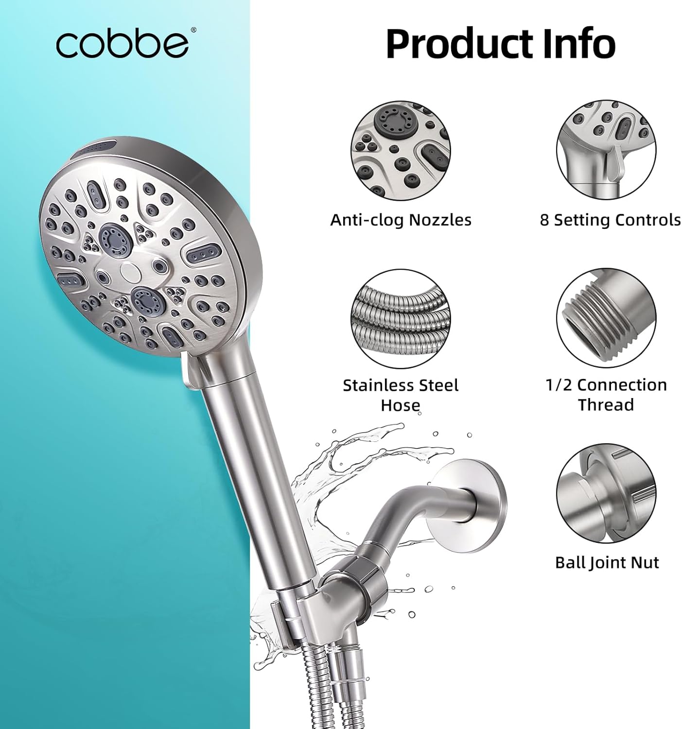 Thumbnail 4 de Cobbe Shower Head with 9 Spray Modes ⚙