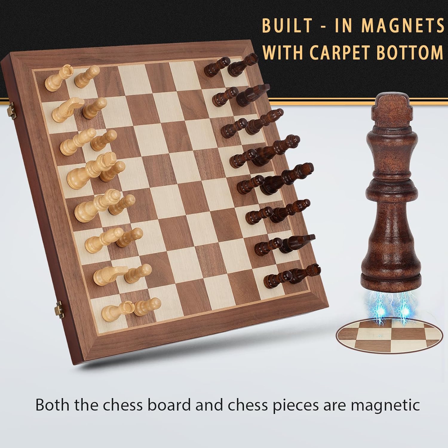 Detalle de Magnetic Wooden Chess Set: 15" Folding Travel Board with 2 Extra Queens