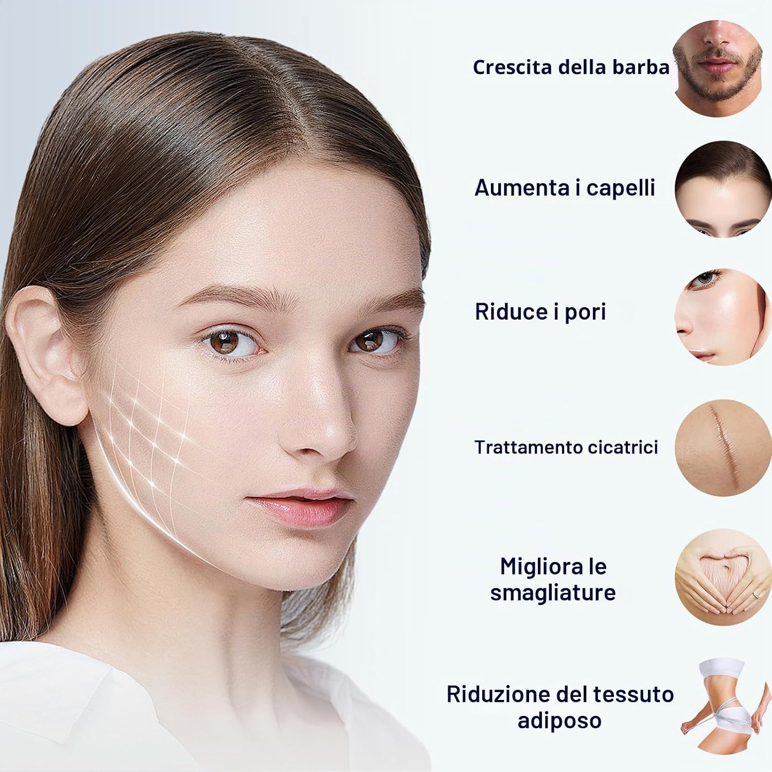 Detalle de Timbro Dermastamp Derma Stamp Regolabile 0-3 mm Professionale con 140 aghi in Titanio – Uso Viso, Capelli, Barba e Corpo