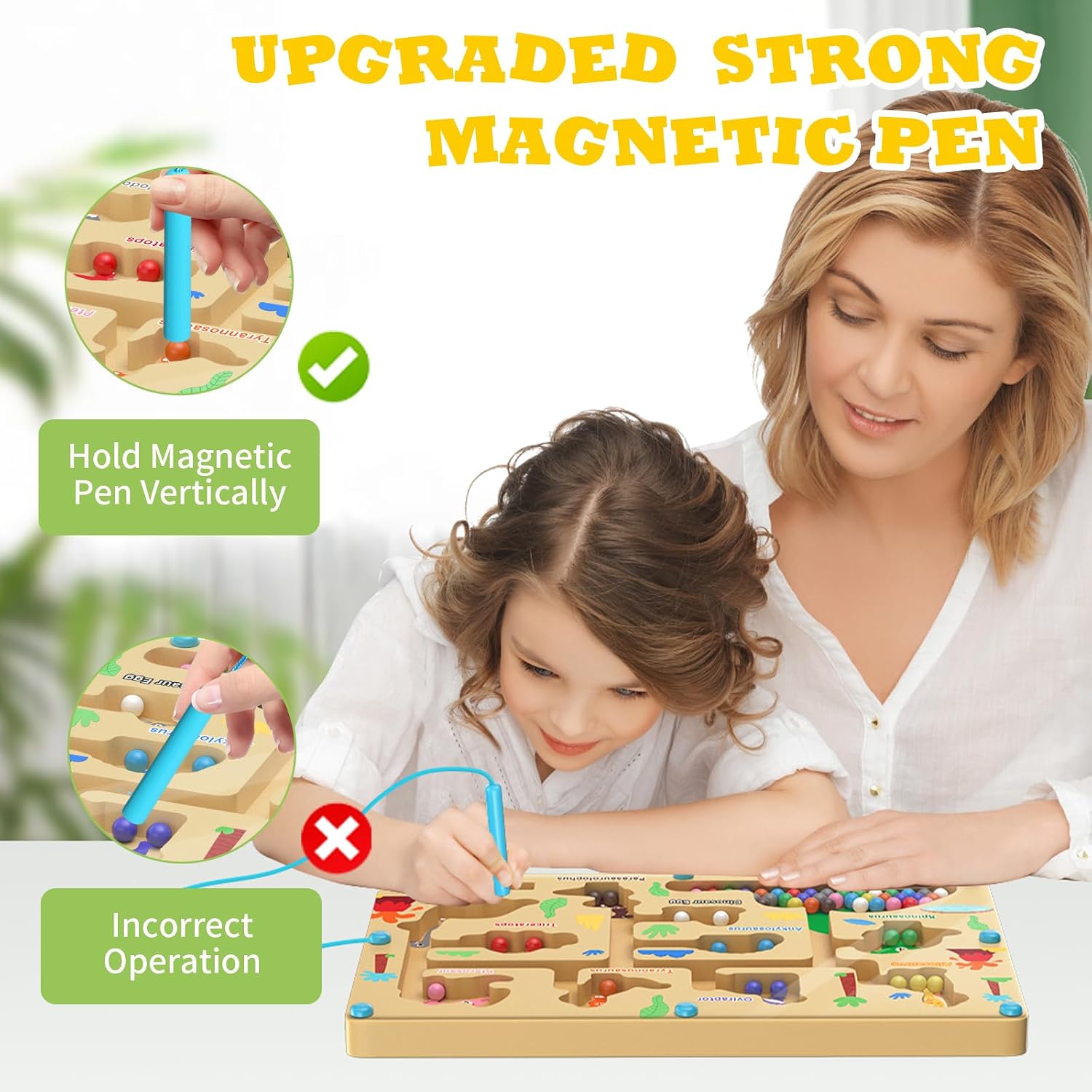 Thumbnail 4 de Giochi Montessori dinosauro labirinto magnetico in legno con numeri 1–10 e 55 perline colorate