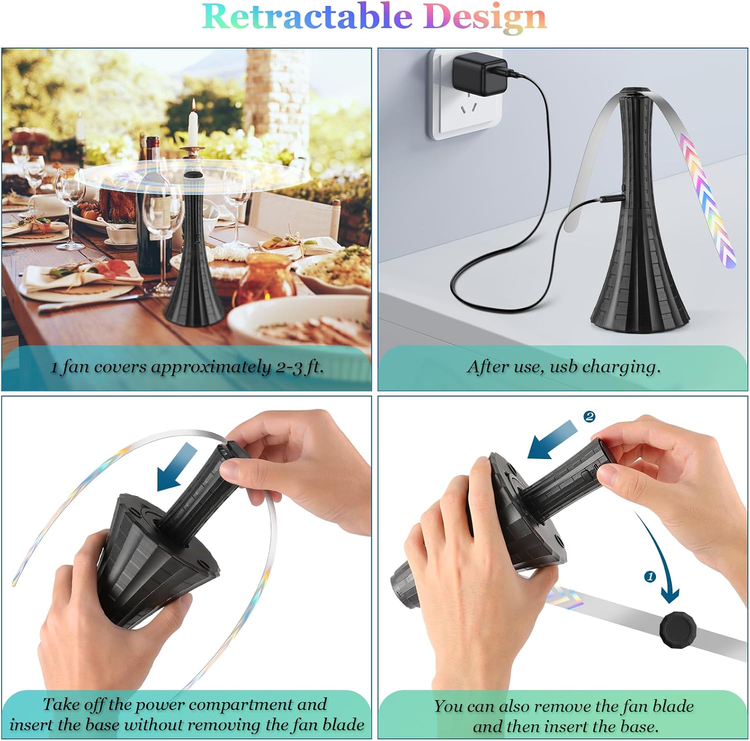 Thumbnail 4 de Adawook Fly Fans for Tables Rechargeable: USB-C Mosquito Repellent Table Fans (4-Pack, Black)