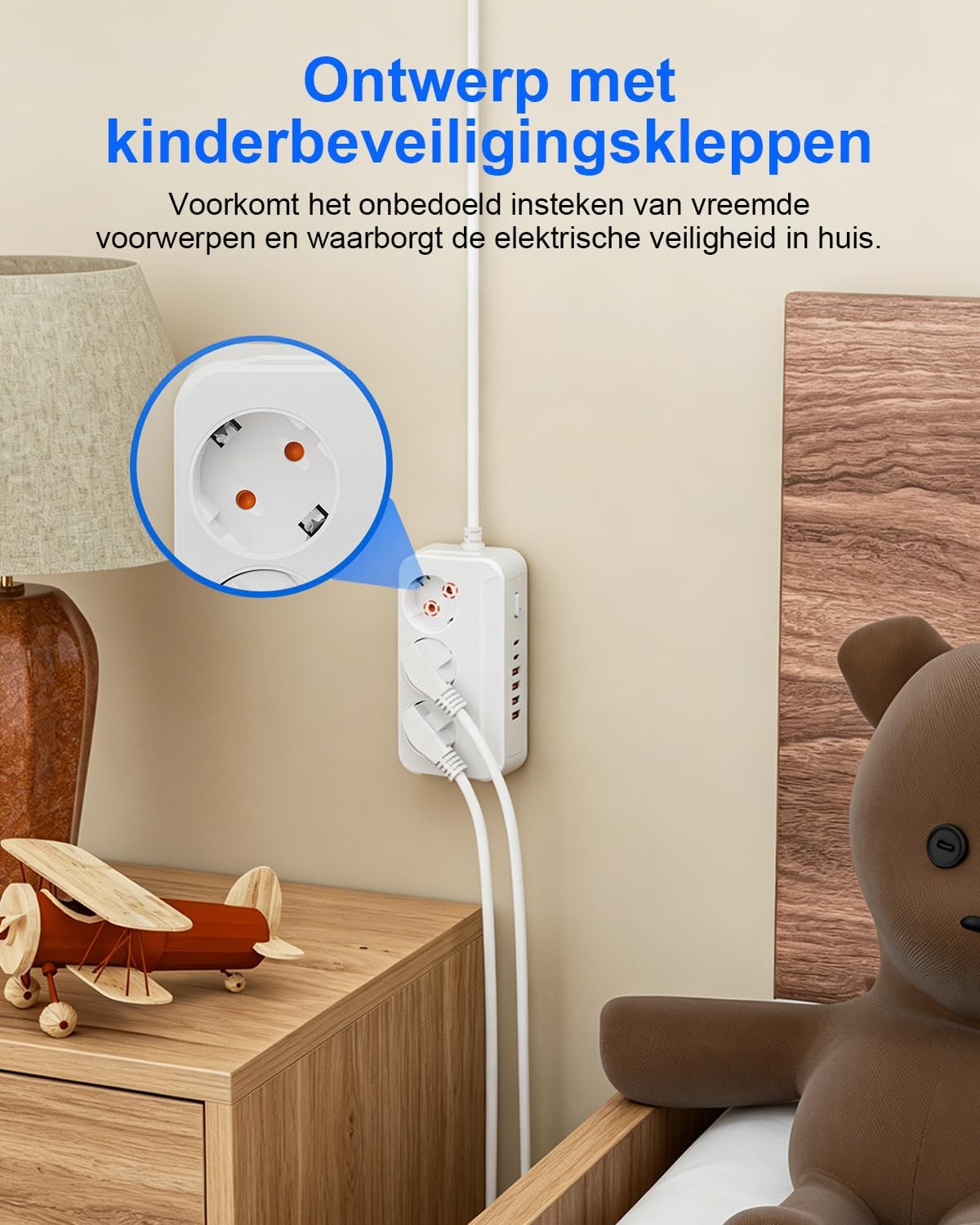 Detalle 2 de Jonurphy USB-C stekkerdoos met 3 stopcontacten, 6 USB-poorten en 1,8 m kabel