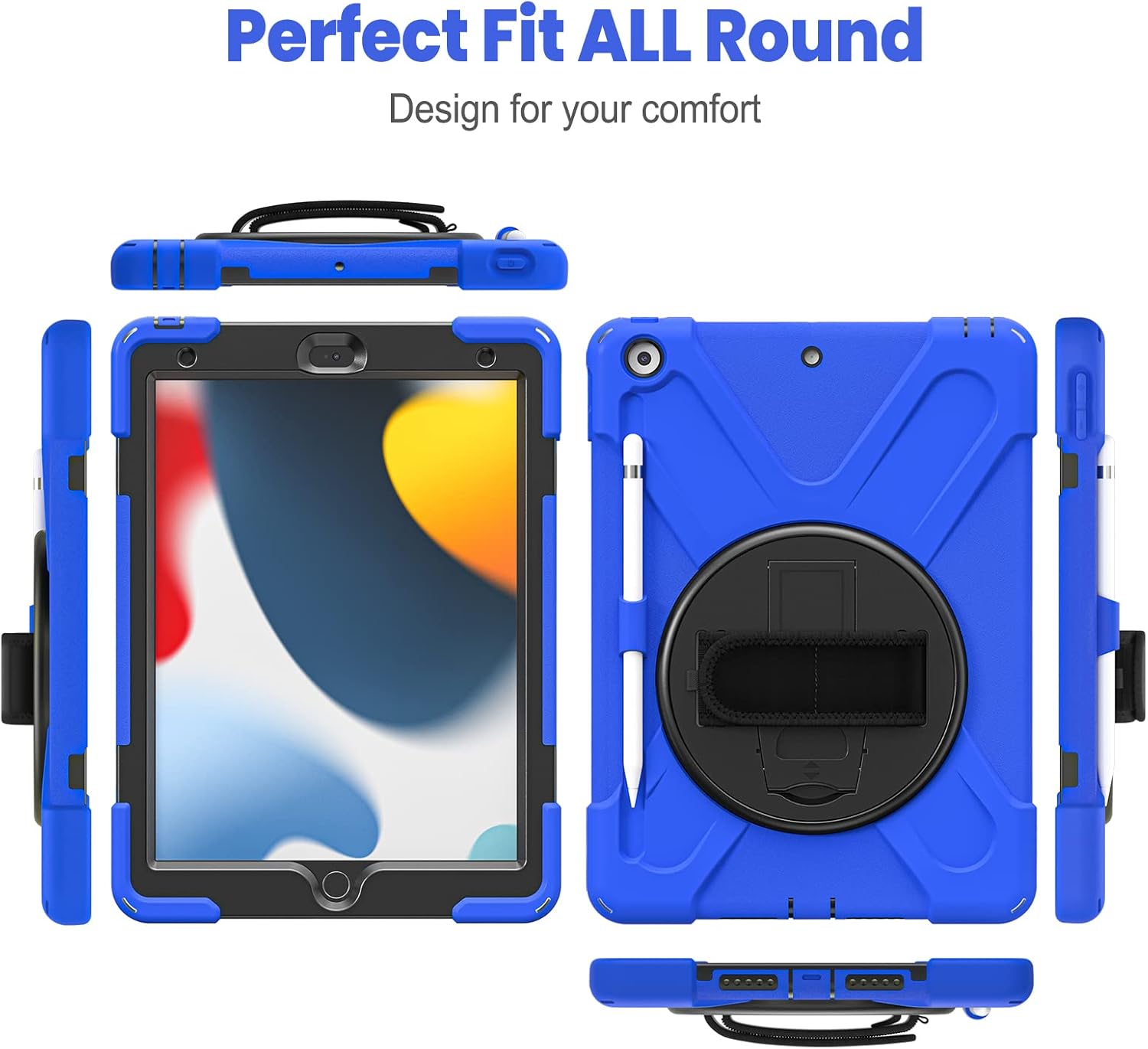 Thumbnail 5 de Gerutek Shockproof Rugged Case for iPad 9th / 8th / 7th (10.2-inch) with 360° Stand, Hand Strap & Shoulder Strap, Blue
