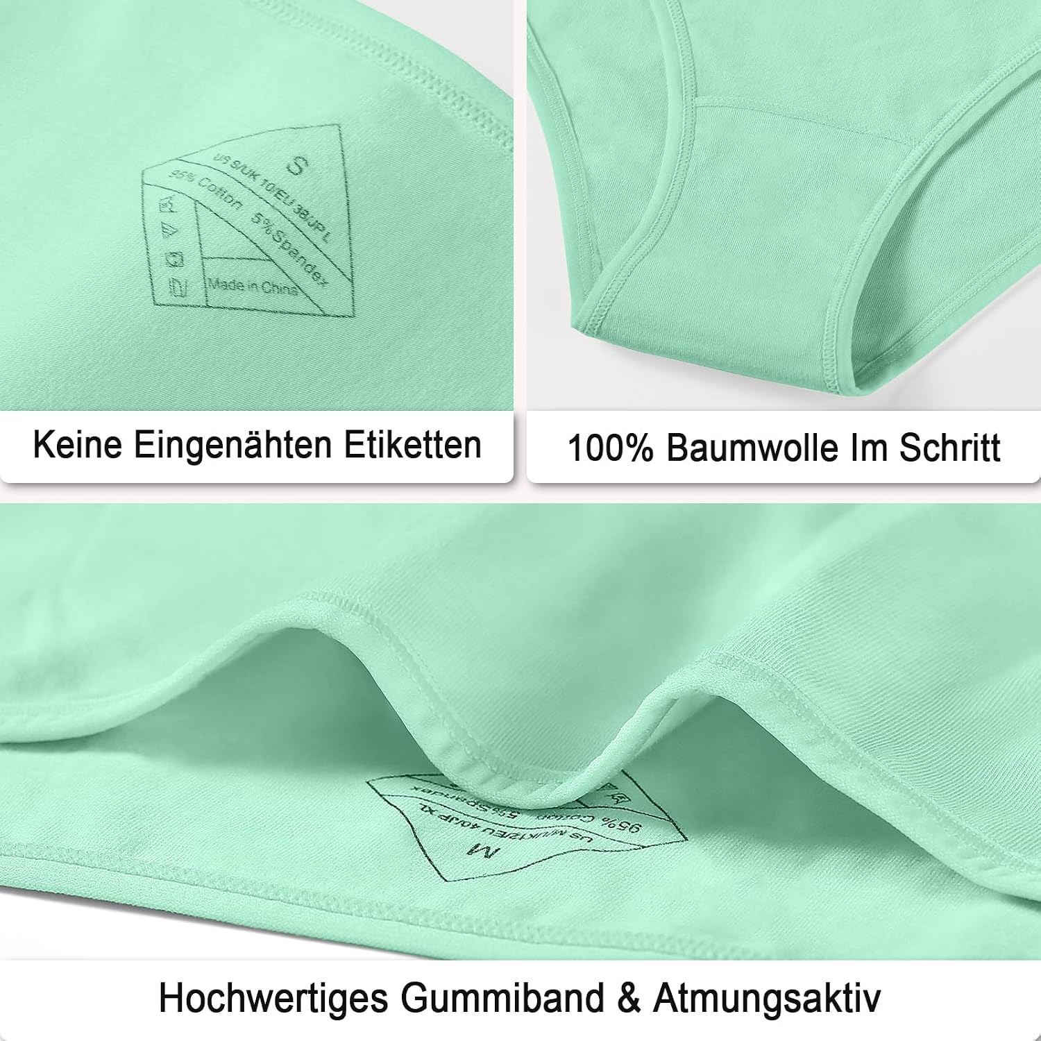 Detalle 1 de Anqier Damen-Unterhosen im 6er-Pack aus Baumwolle (95% Baumwolle, 5% Elasthan) – atmungsaktiv, label-frei