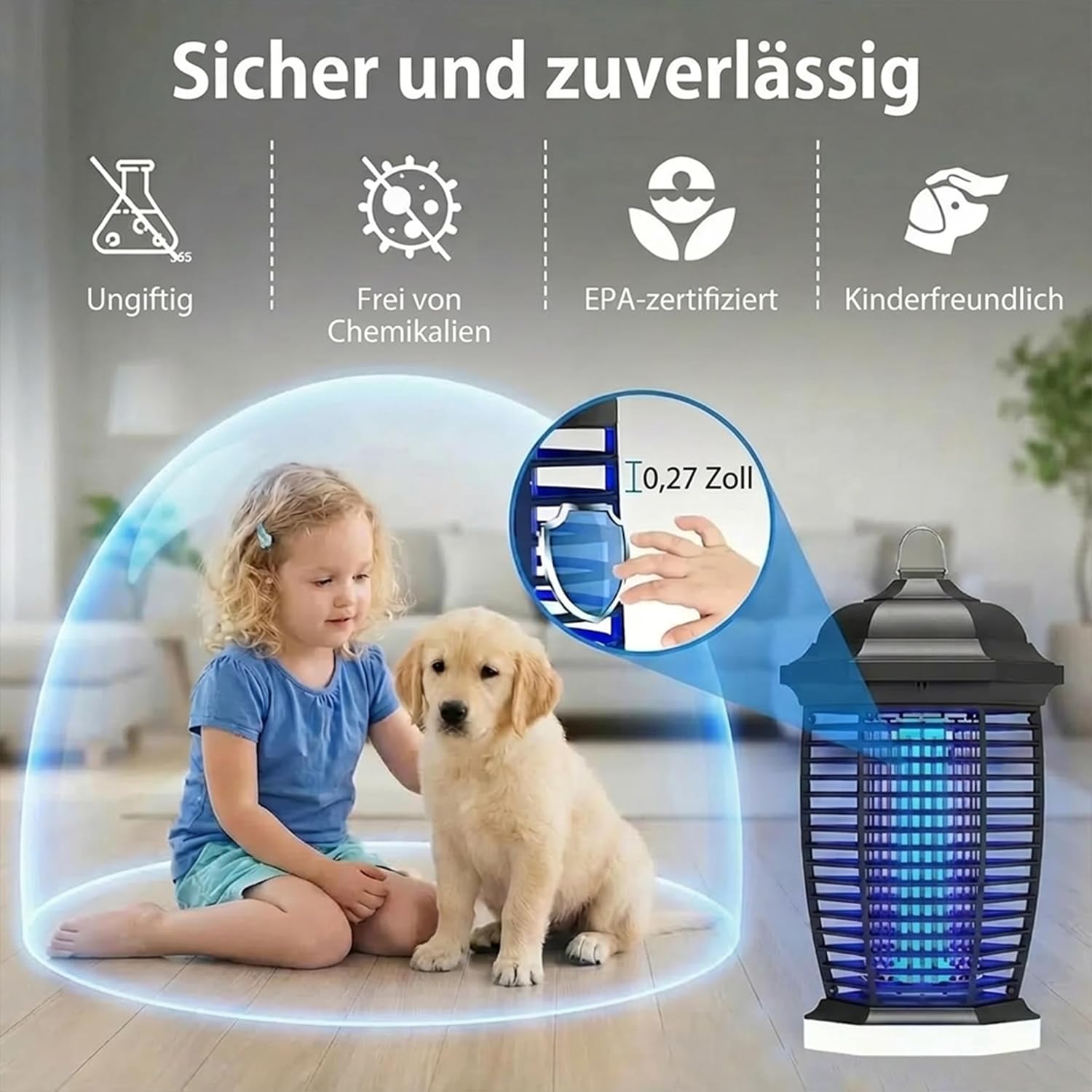Detalle de Seenlast Insektenvernichter Elektrisch 4000V – 18W UV-Licht, IPX4