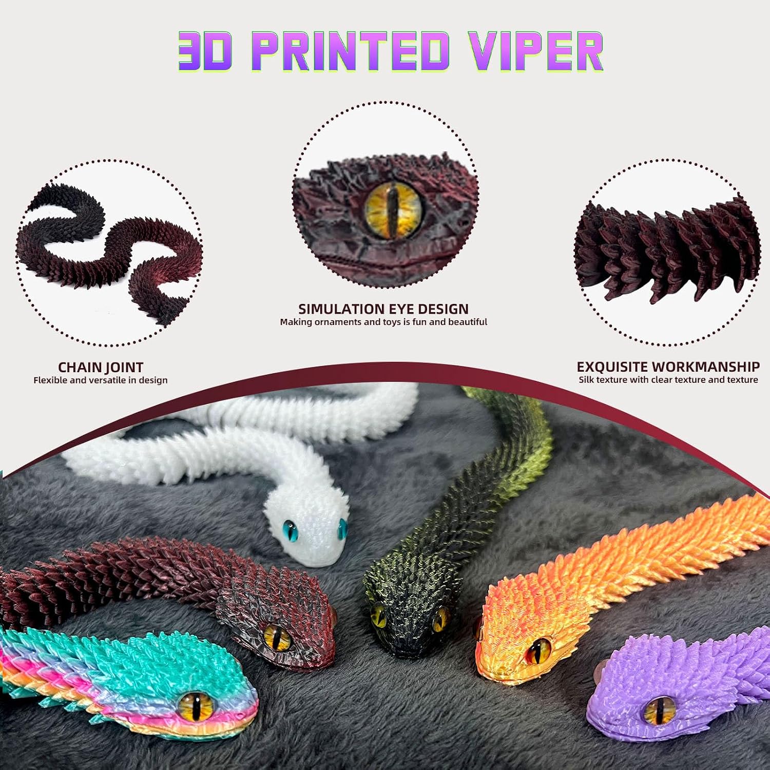 Detalle de 3D Printed Snake Viper Toy, 24-Inch