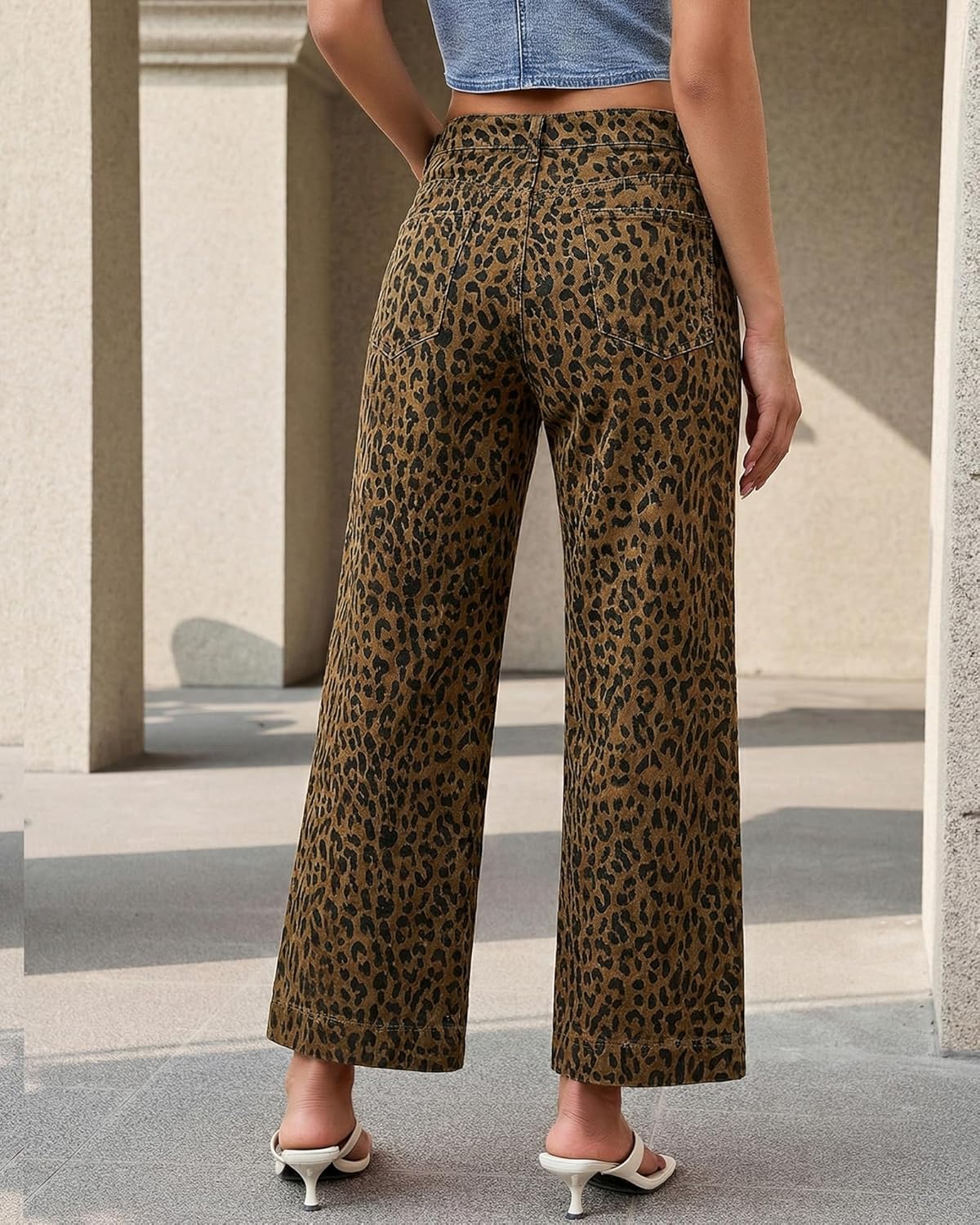 Thumbnail 1 de luvamia Wide Leg High-Waisted Leopard Cheetah Print Jeans (28-inch inseam) for Women