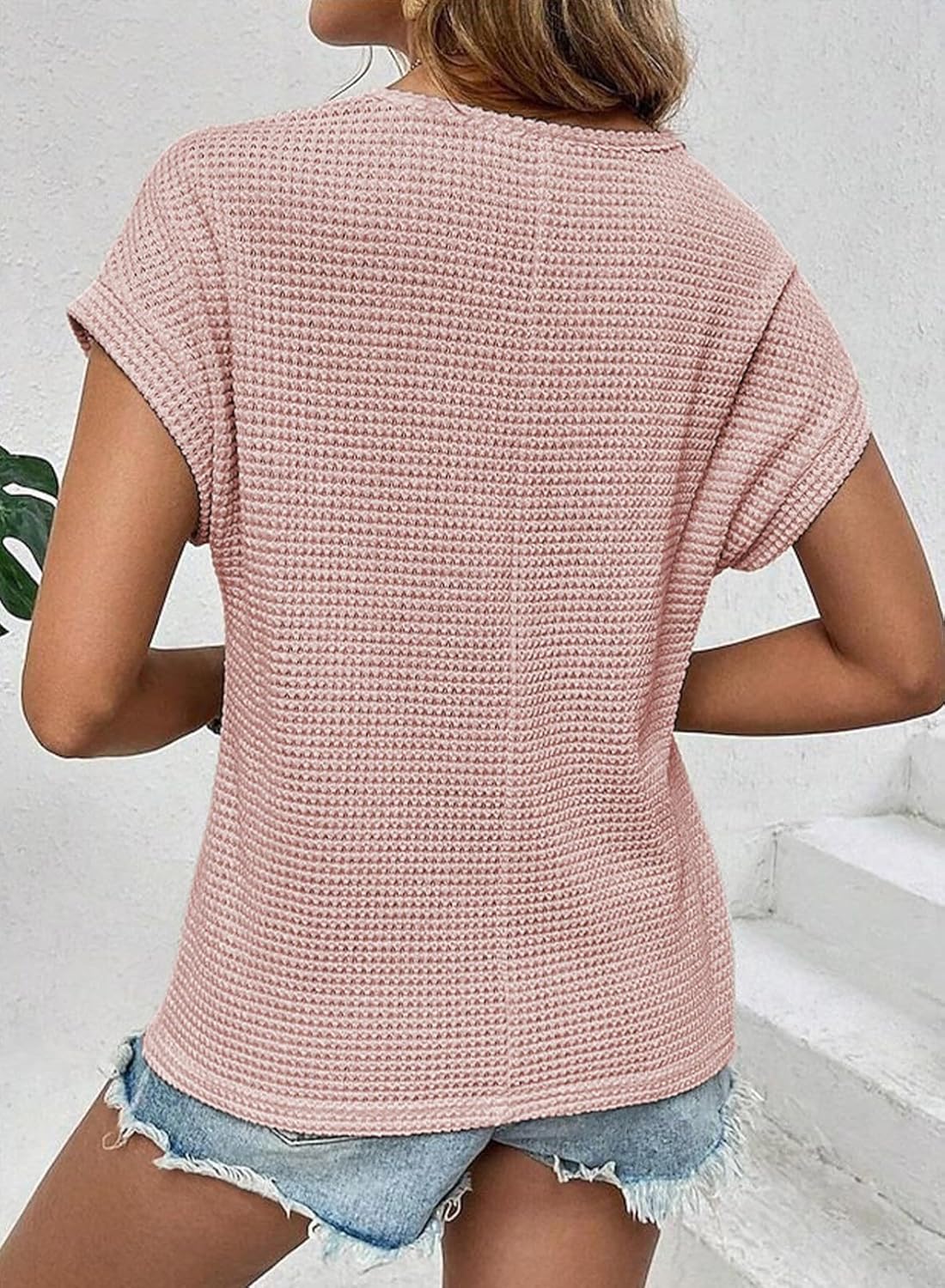 Detalle 2 de Chicrise Damen Bluse Elegant Kurzarm Spitzenoberteil – Häkel Rundhals Sommer
