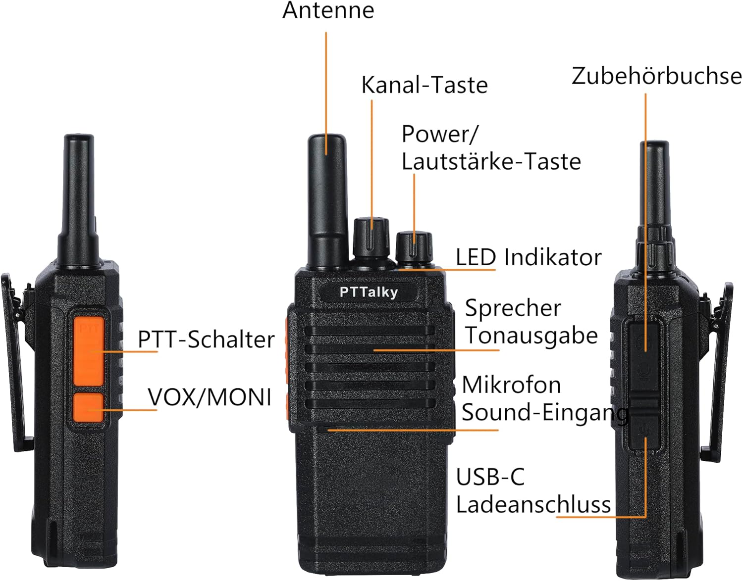 Thumbnail 2 de PTTalky PR2 4er-Set PMR446 Funkgeräte (PMR446, 16 Kanäle, VOX, USB-C) für Gebäude & Handel