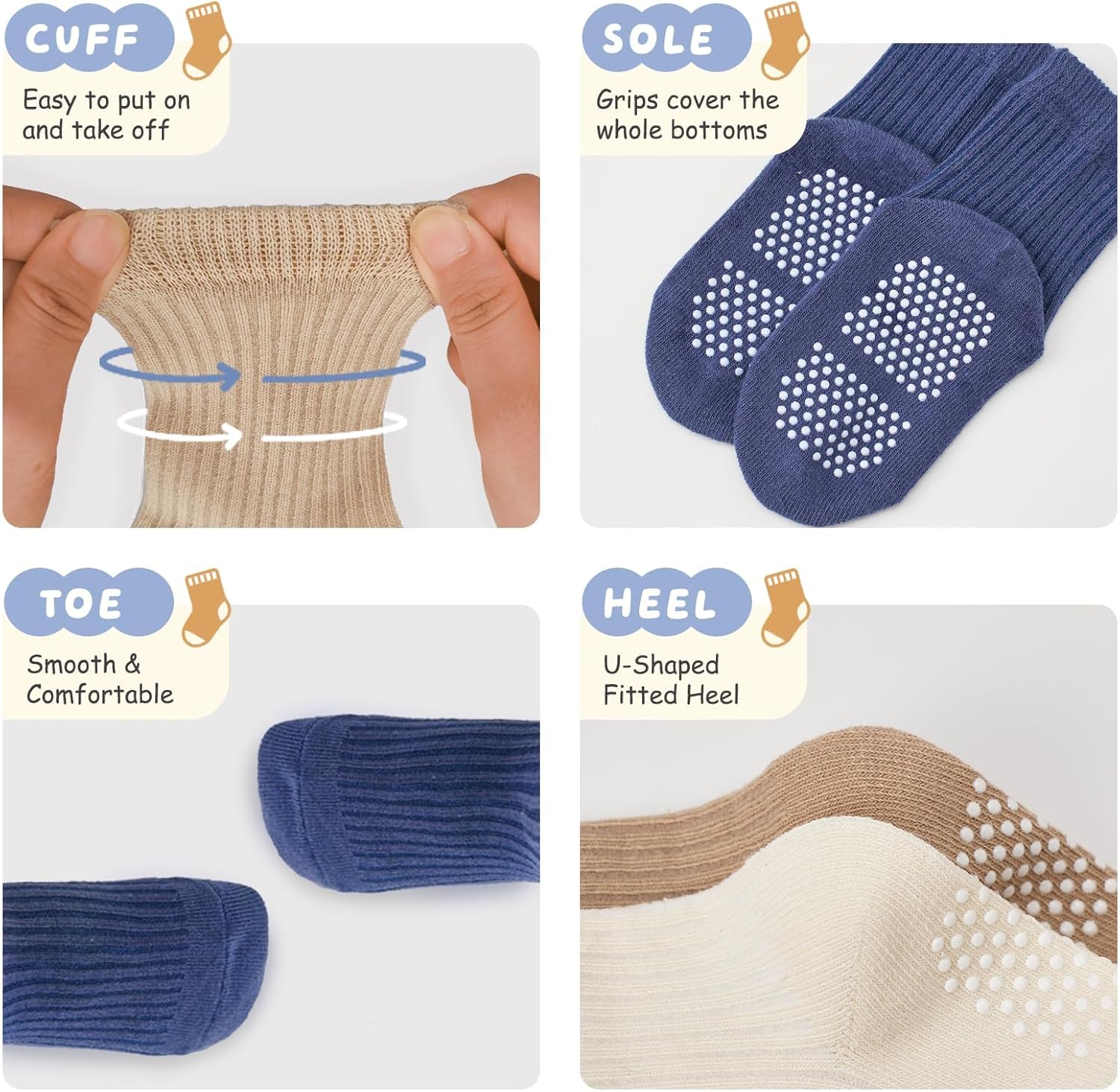 Detalle de Bearbay 9 Pairs Toddler Non-Slip Cotton Crew Socks with Anti-Slip Dots