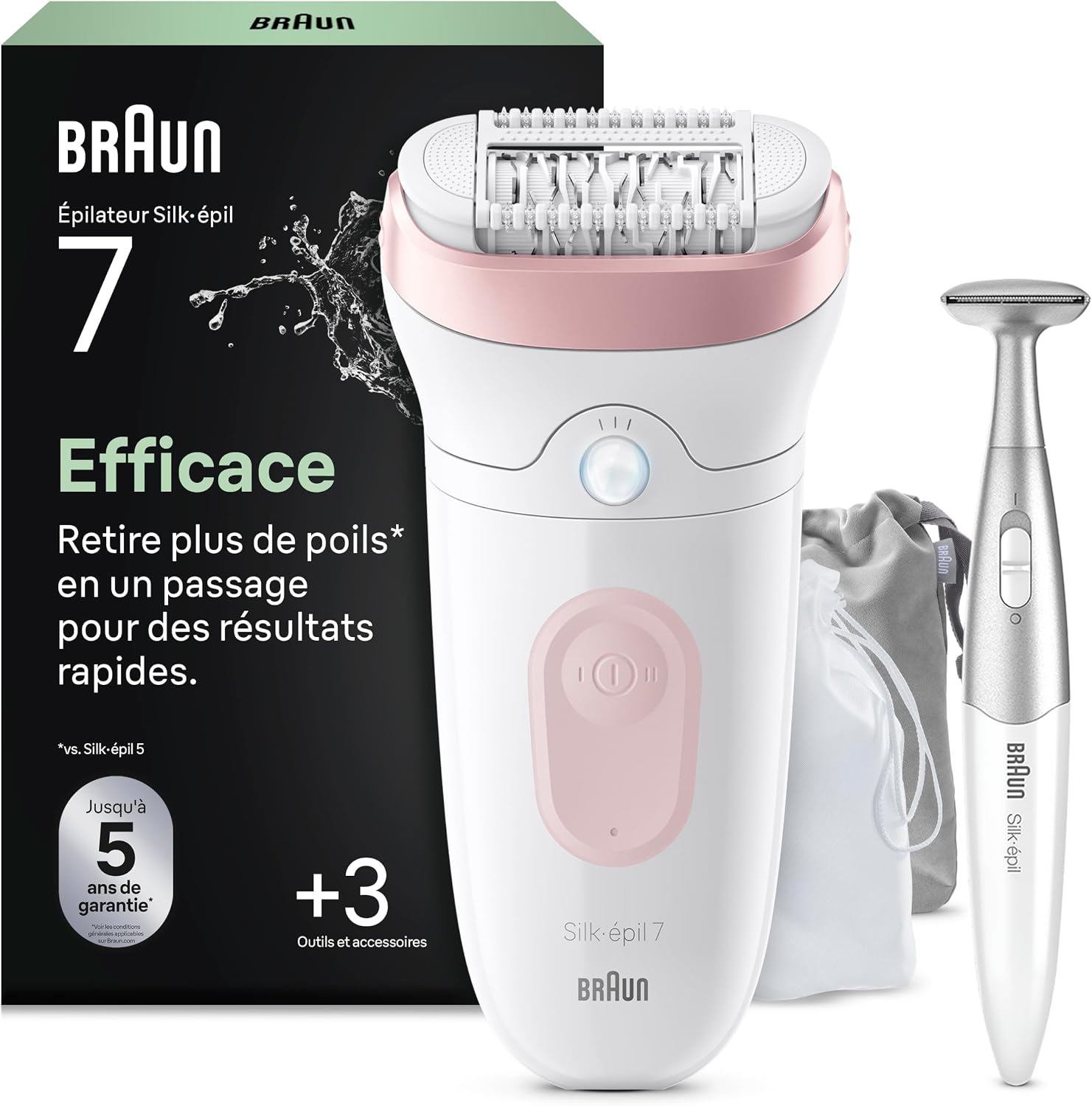 Thumbnail 6 de Braun Silk·épil 7 (7-011) épilateur électrique femme étanche argent, tête large et embout de massage