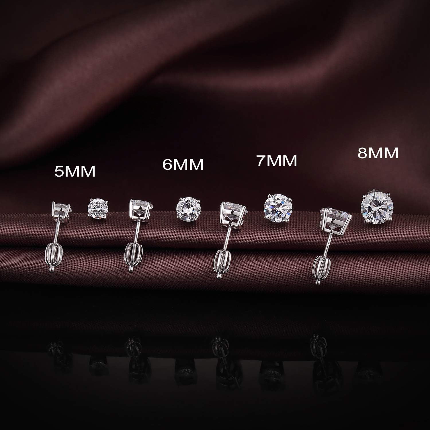 Thumbnail 5 de jiamiaoi 18K Weißgold-plattiert Ohrstecker aus 925 Sterlingsilber mit Schraubverschluss und Zirkonia (4–8 mm)