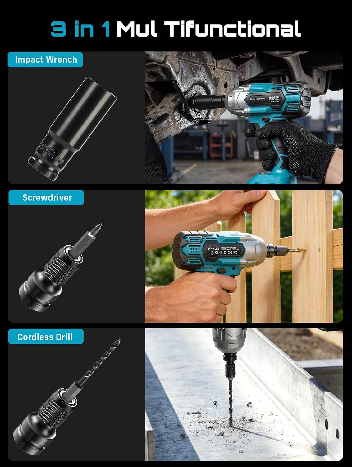 Detalle 2 de Seesii WH700 1/2" Impact Wrench — 479 Ft-lbs