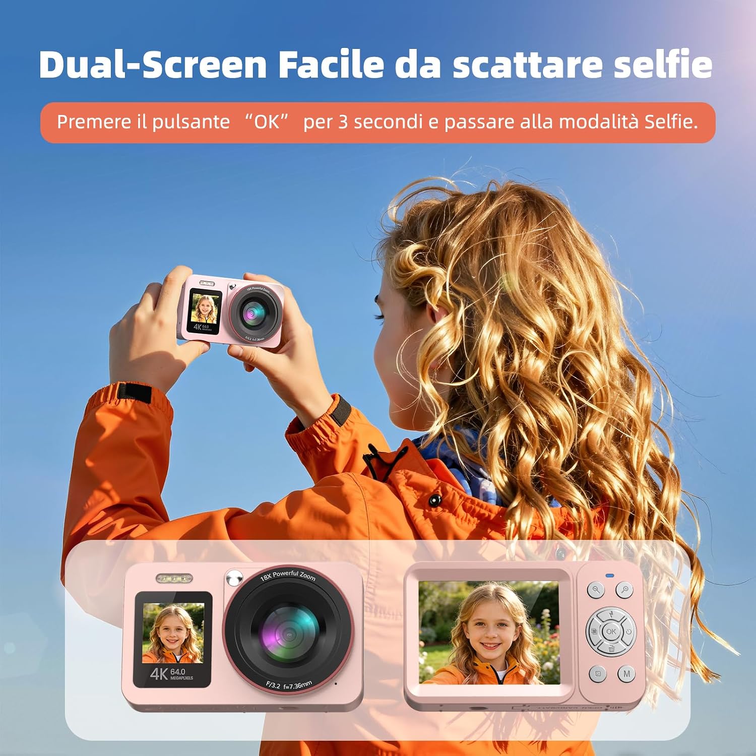 Thumbnail 2 de Macchina Fotografica Digitale 4K 64MP con 18x Zoom e doppio display – Rosa