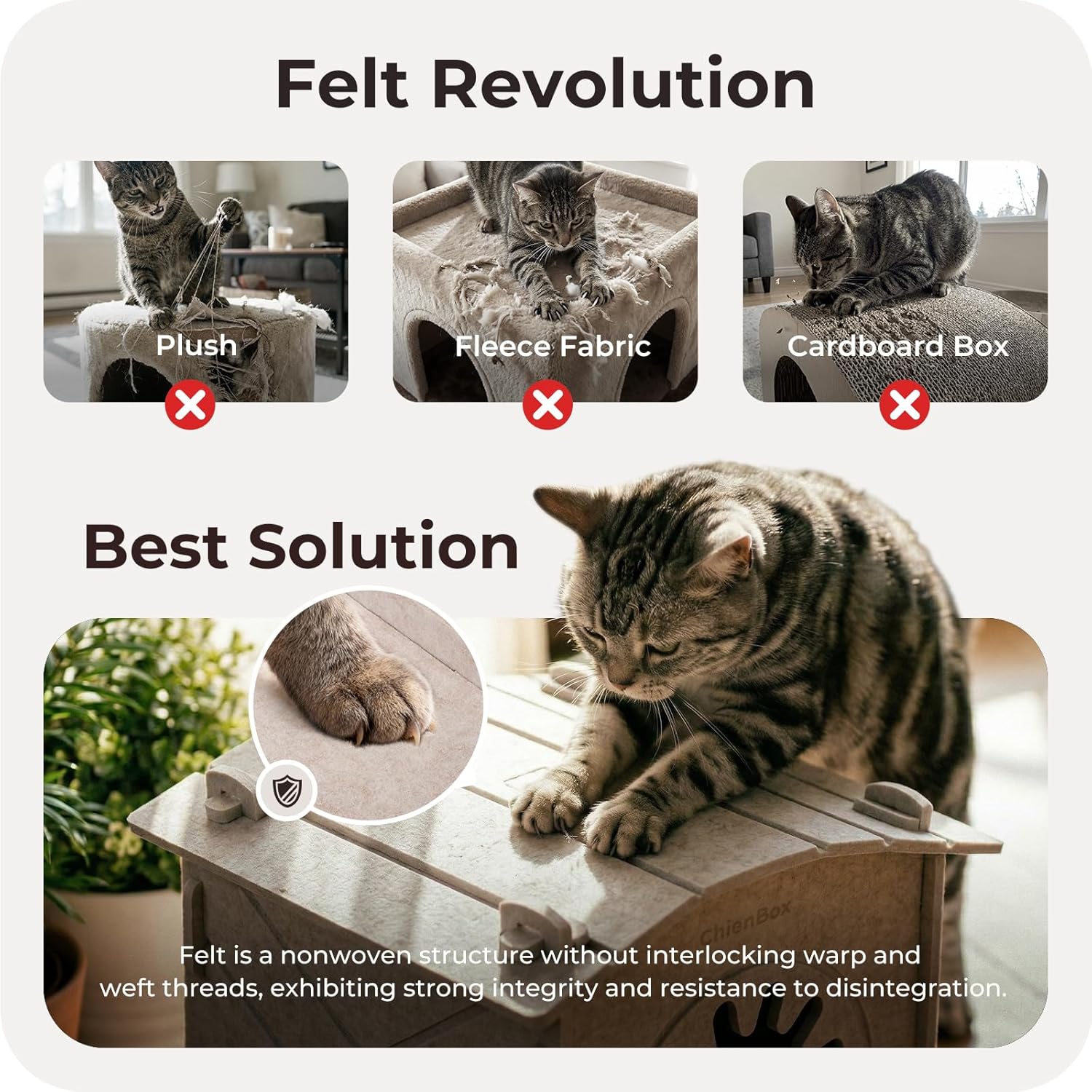 Thumbnail 3 de Chienbox Felt Cat House 38×36×38 cm cosy cave 🐱