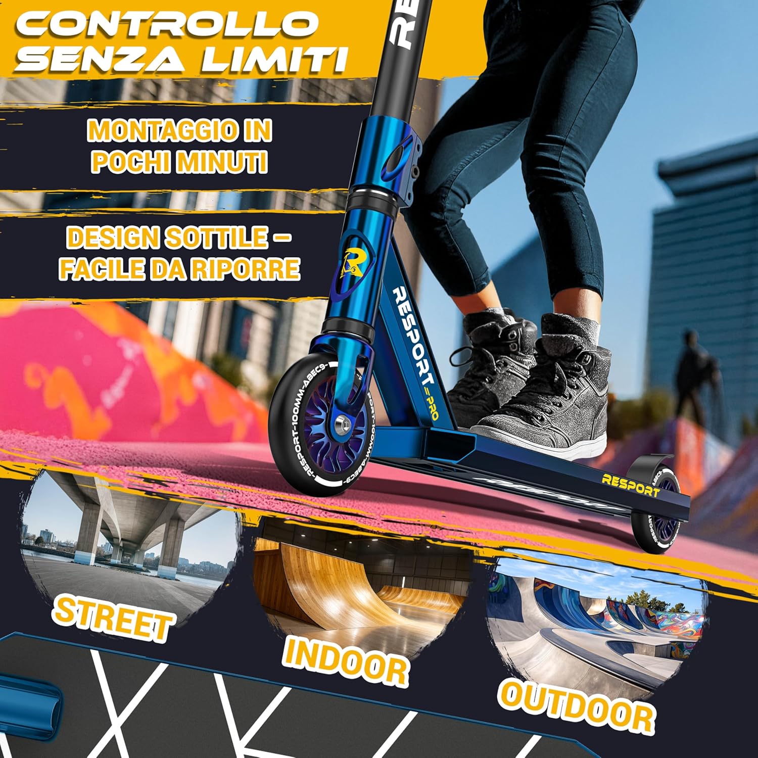 Thumbnail 3 de RE:SPORT Revo Pro monopattino stunt per bambini e adulti, ruote PU 110 mm, Y-Bar e cuscinetti ABEC 9