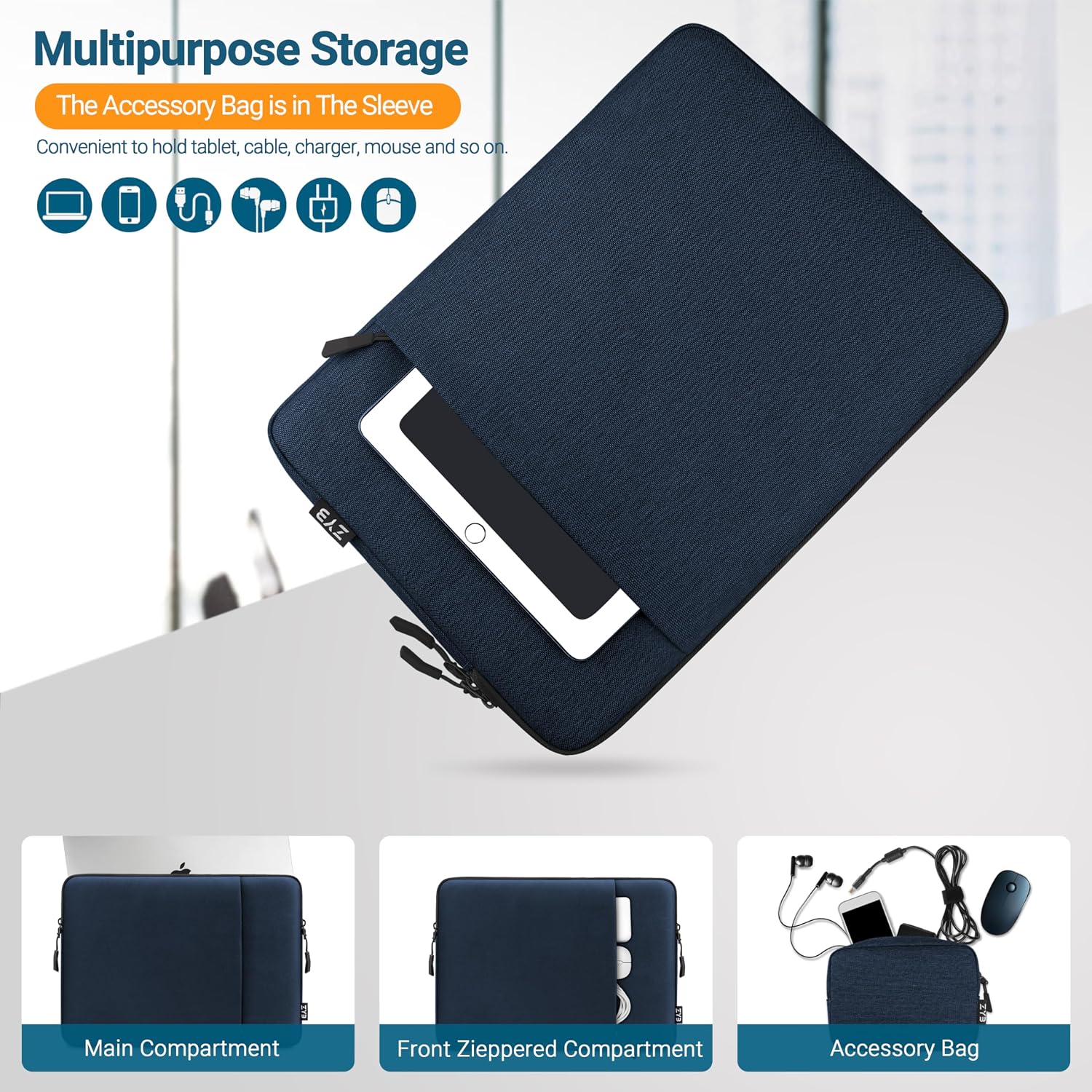 Detalle de ZYB Waterproof Laptop Sleeve for 13–13.3 inch laptops (Blue)