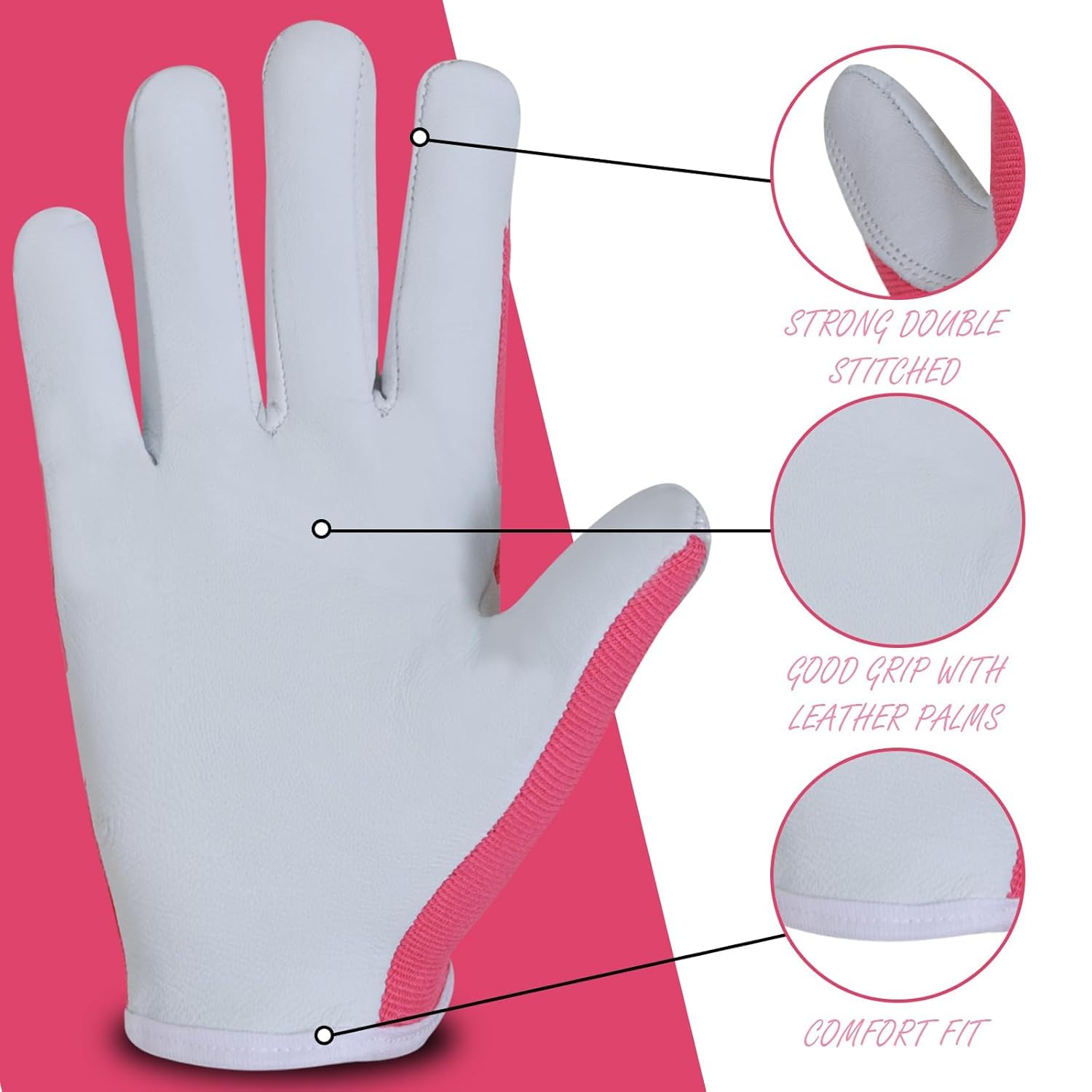 Thumbnail 2 de SAWANS leather gardening gloves for men & women – thorn proof work gloves (Pink, M, pack of 1)