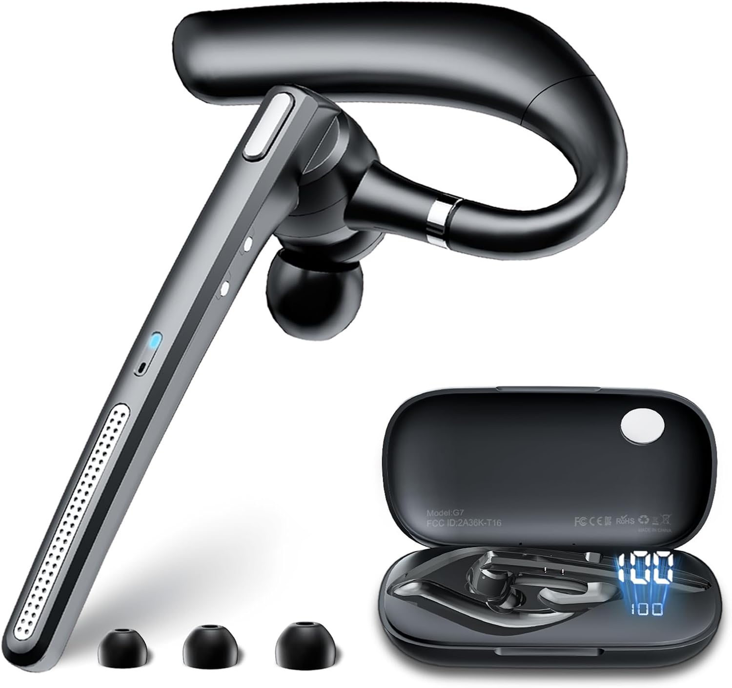 Detalle de COTOE G7 Bluetooth Earpiece with Noise-Canceling Mic, Mute Button & Bluetooth 5.3