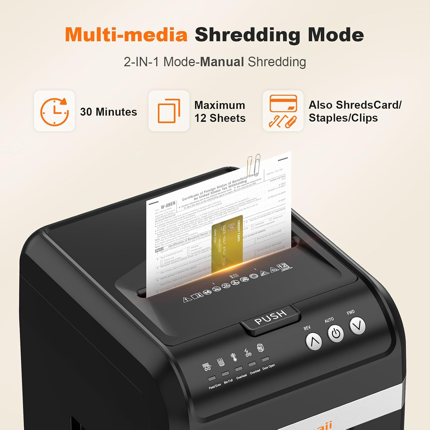 Detalle de Bonsaii C283-A Micro-Cut Paper Shredder, 200-Sheet Auto Feed, P-4 Security