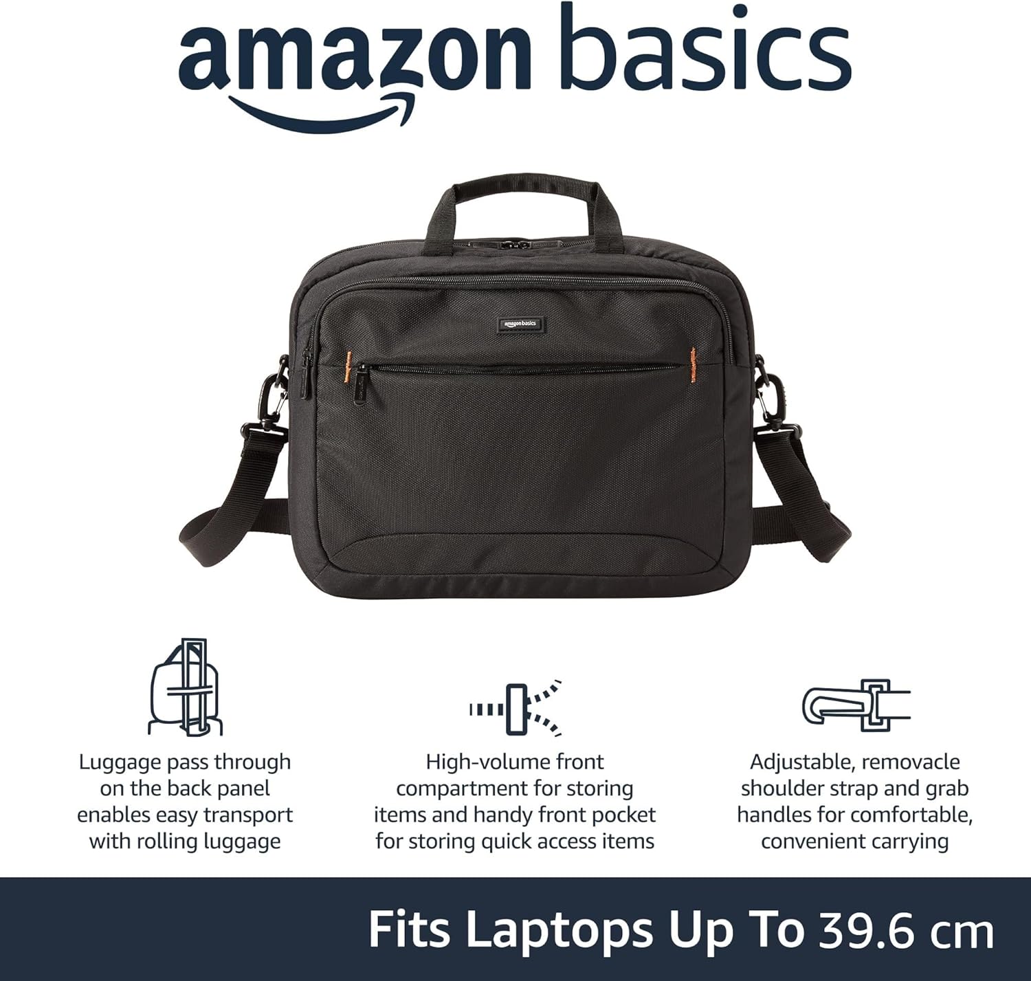 Thumbnail 2 de Amazon Basics Compact Laptop Shoulder Bag up to 15.6in (39.6cm) – Padded Strap & Zipped Accessory Pocket, Black