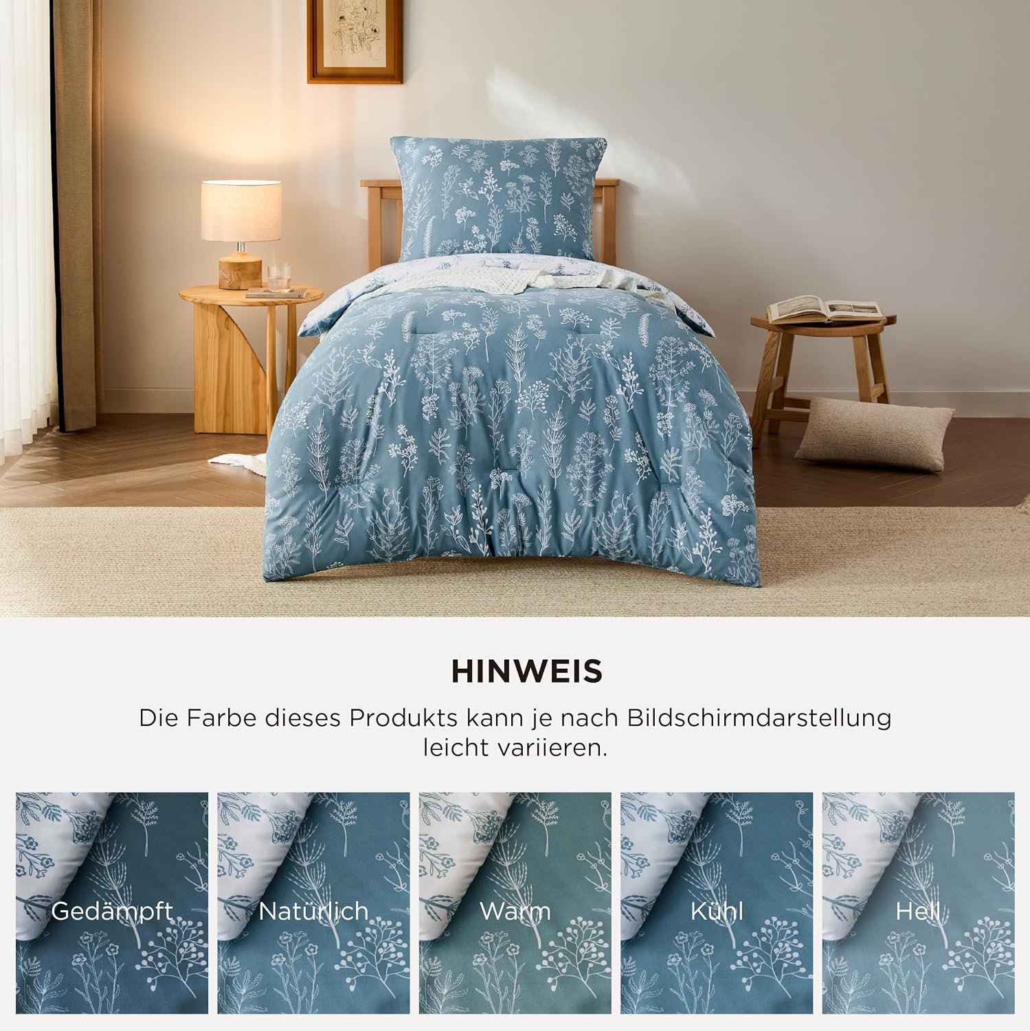Detalle de Bedsure Bettdecke 135x200 mit Kissenbezug 80x80 – 2-teiliges Set für Allergiker, Taubenblau, 4 Jahreszeiten
