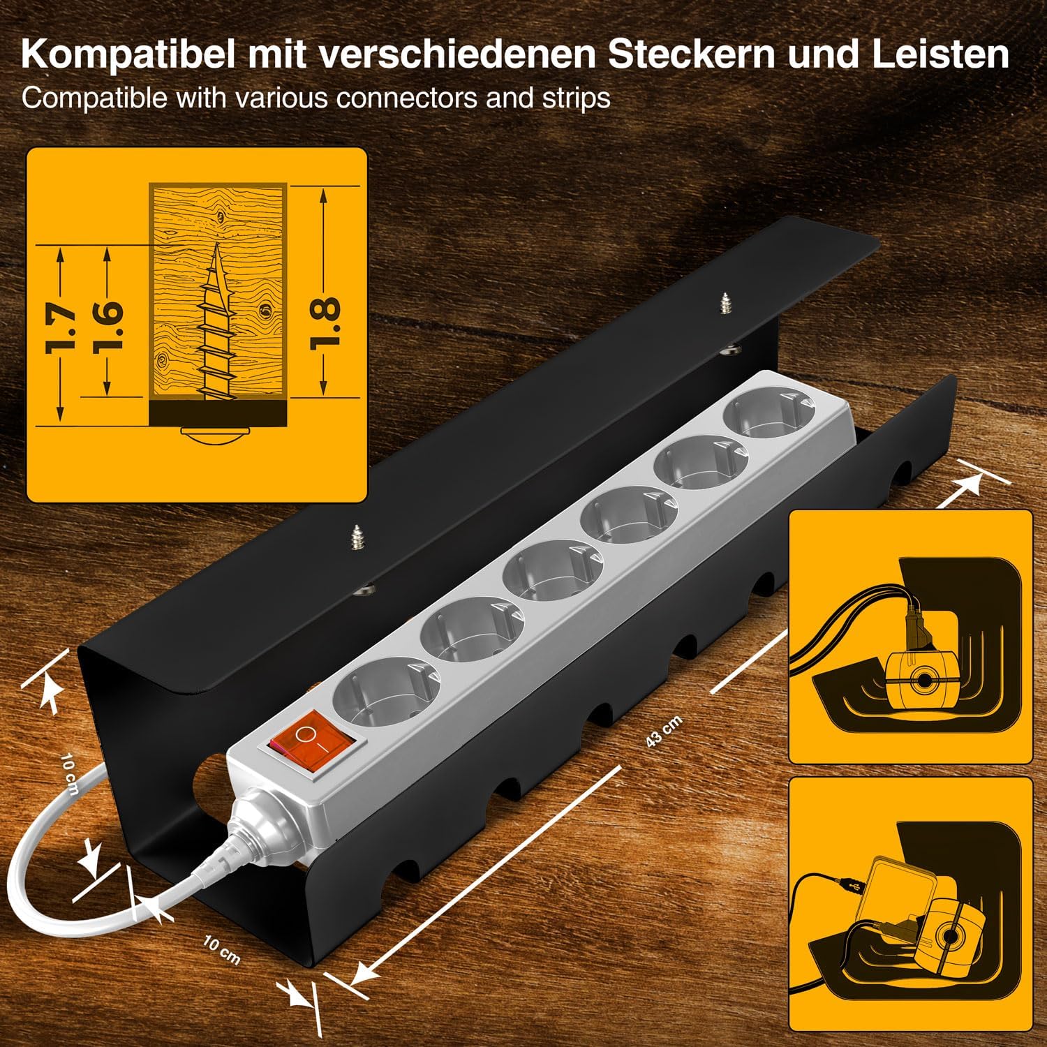 Detalle de GOODS+GADGETS® Under Desk Cable Management Trays, Set of 2, Grey Steel