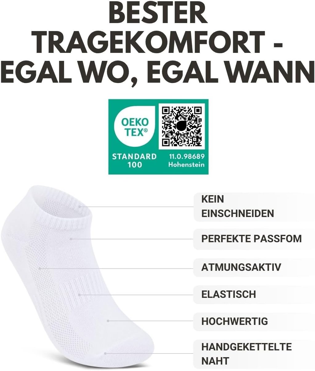 Detalle de 10 Paar Sneaker Socken Herren & Damen kurze Sportsocken aus Baumwolle – Atmungsaktiv