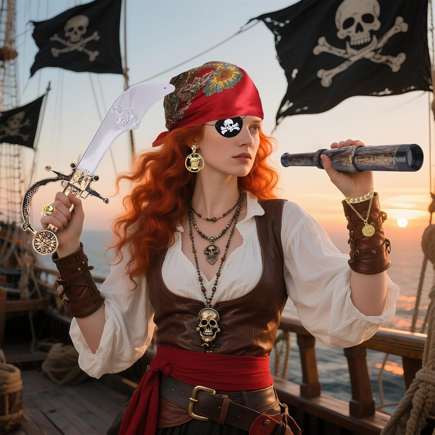 Thumbnail 6 de KMLGY 9 Pcs Pirate Costume Accessories for Women