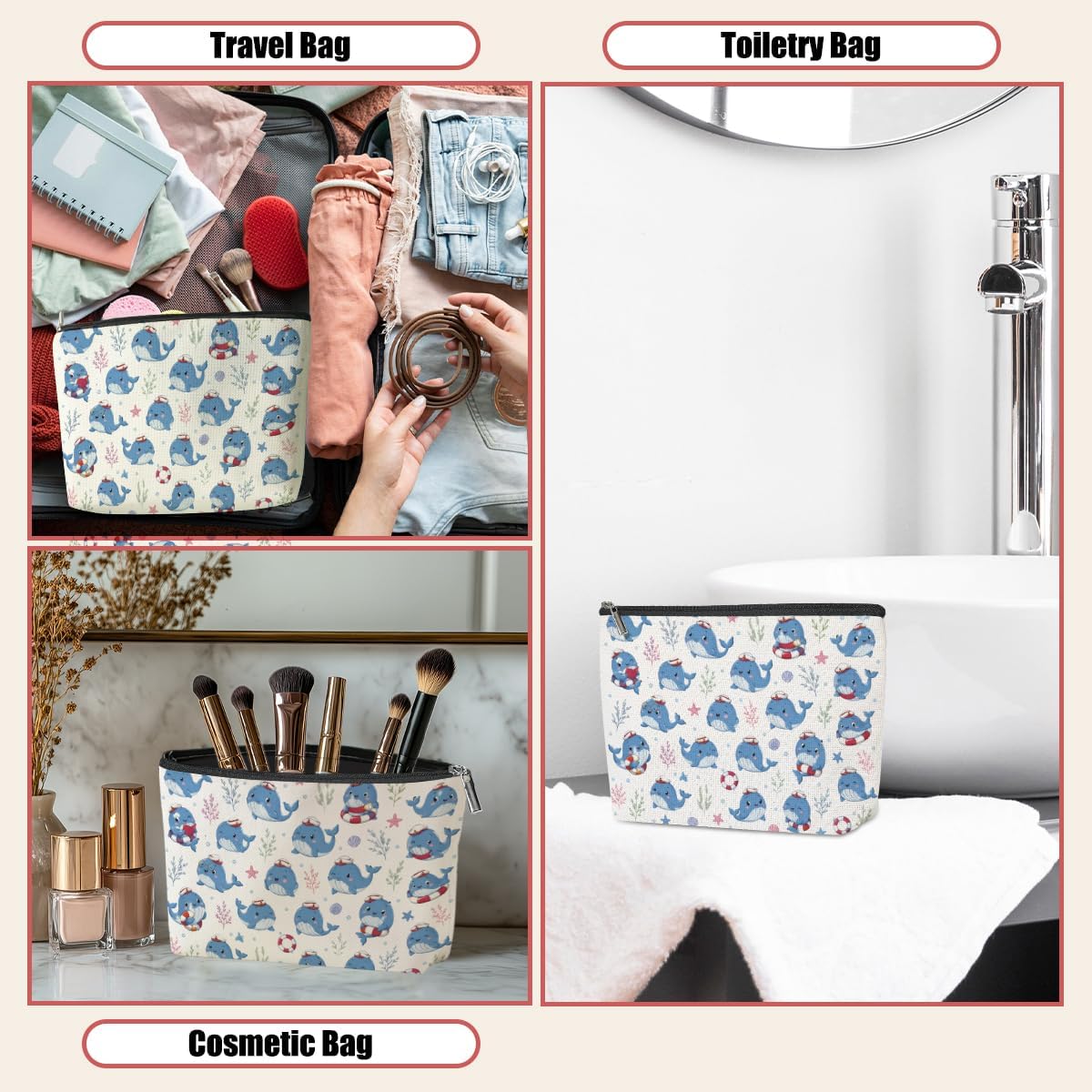 Detalle de Whale Makeup Bag, Cotton and Linen
