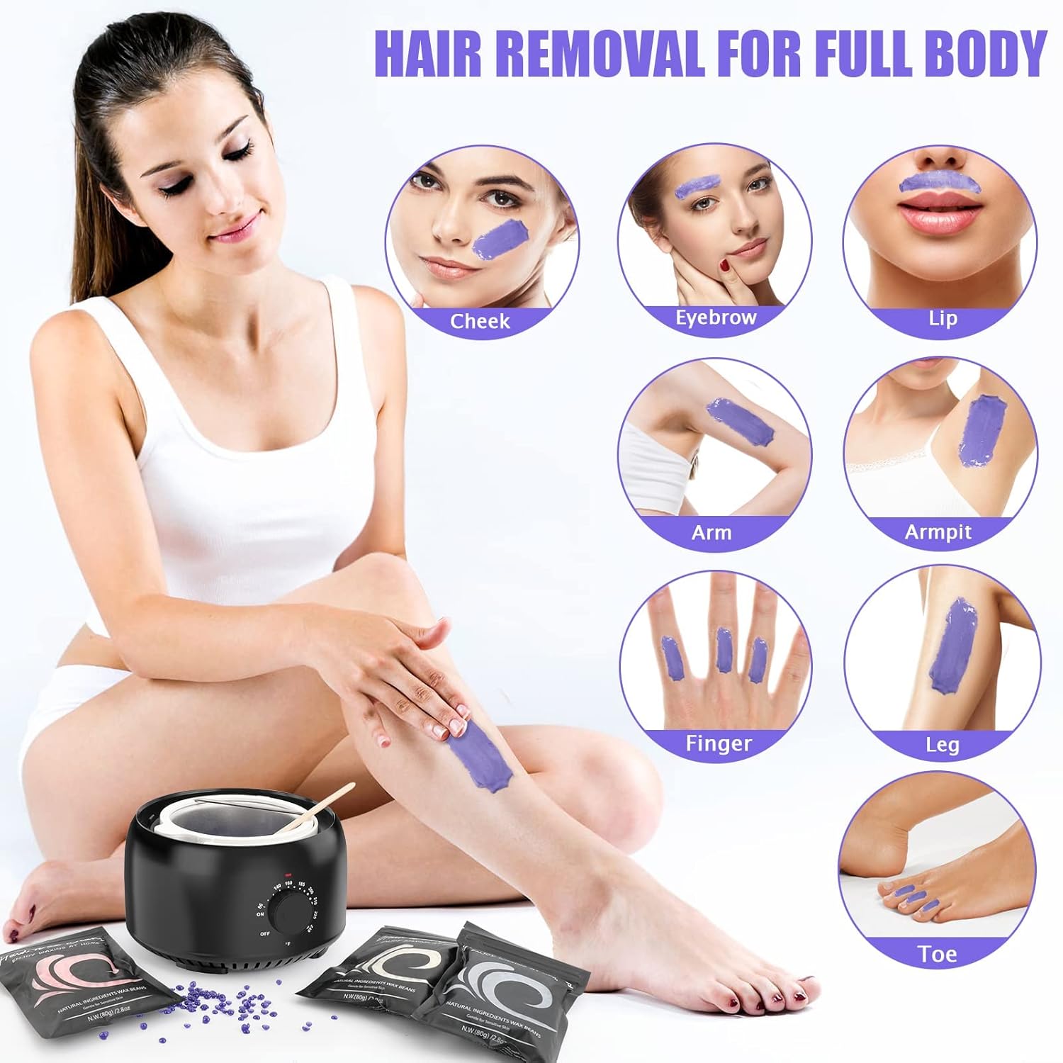 Detalle de TIKESI Waxing Kit with Wax Warmer, Hard Wax Beans (14.1 oz) + Sprays & Tools for Full-Body Hair Removal