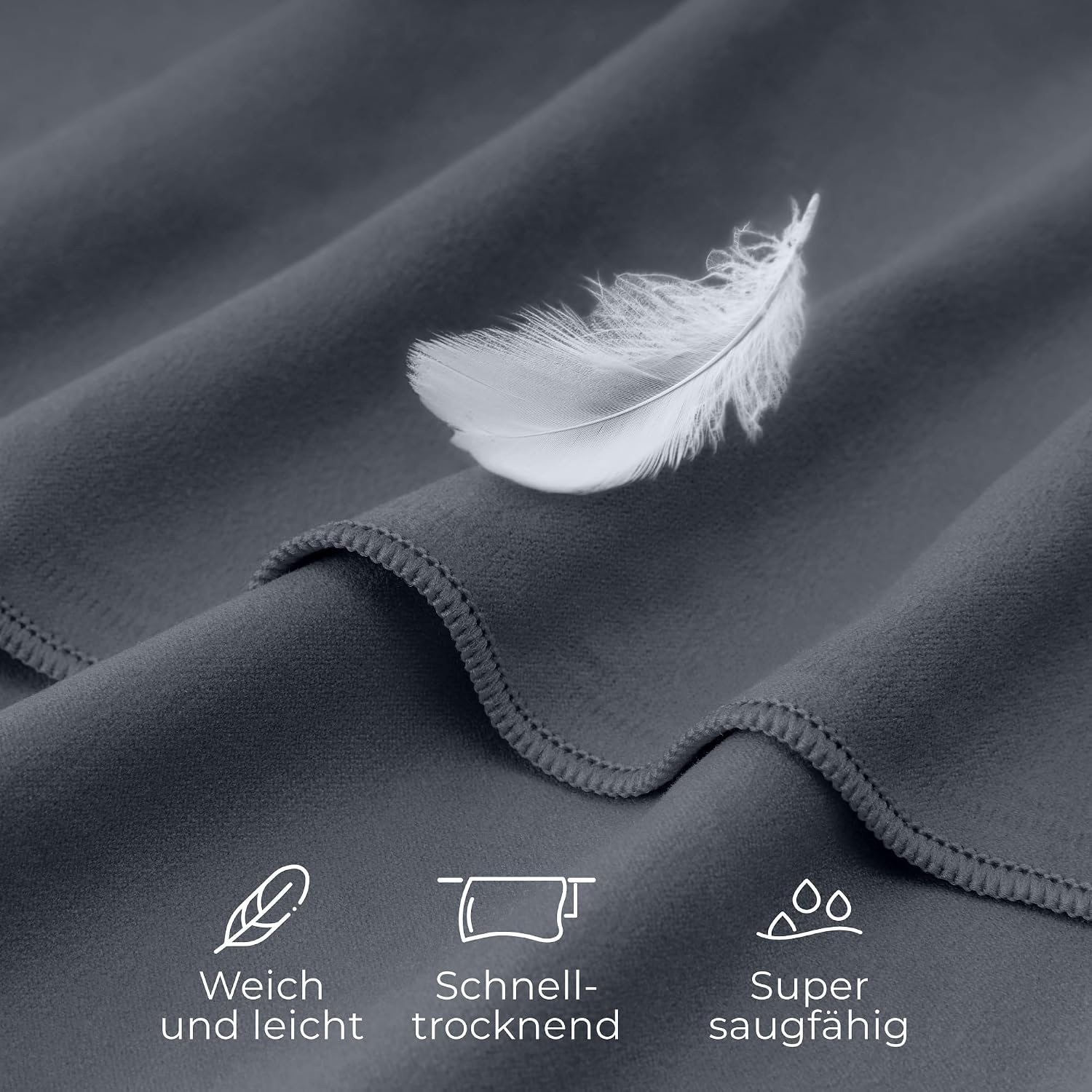 Detalle 2 de ZENACROSS Mikrofaser Handtuch mit Transportbeutel (M, 140 x 70 cm) – schnelltrocknend, dunkelgrau
