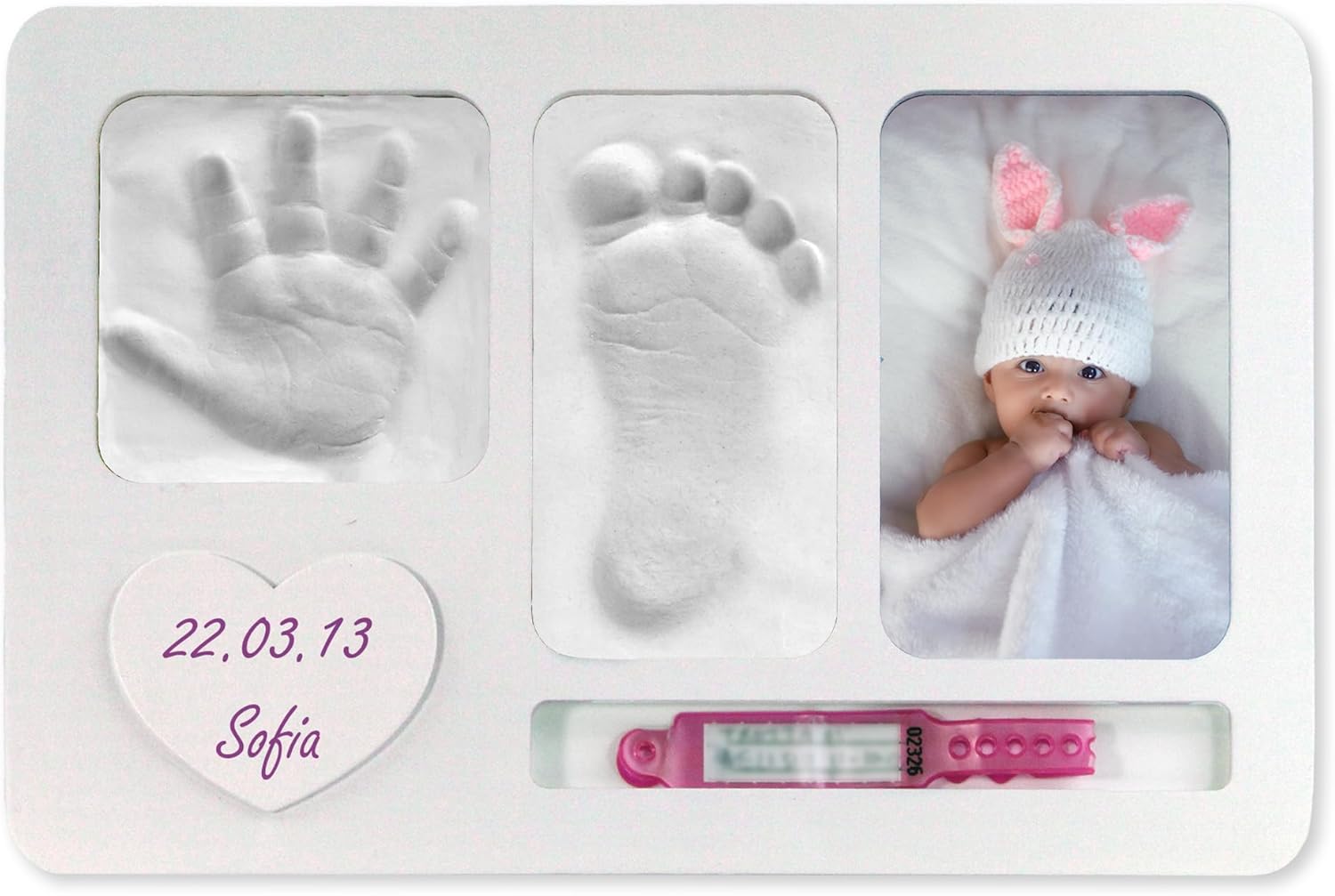 Detalle de iPiccoli Cornice Impronte Neonato – Set completo per ricordi di nascita con impronte, braccialetto e porta foto 30x20 cm