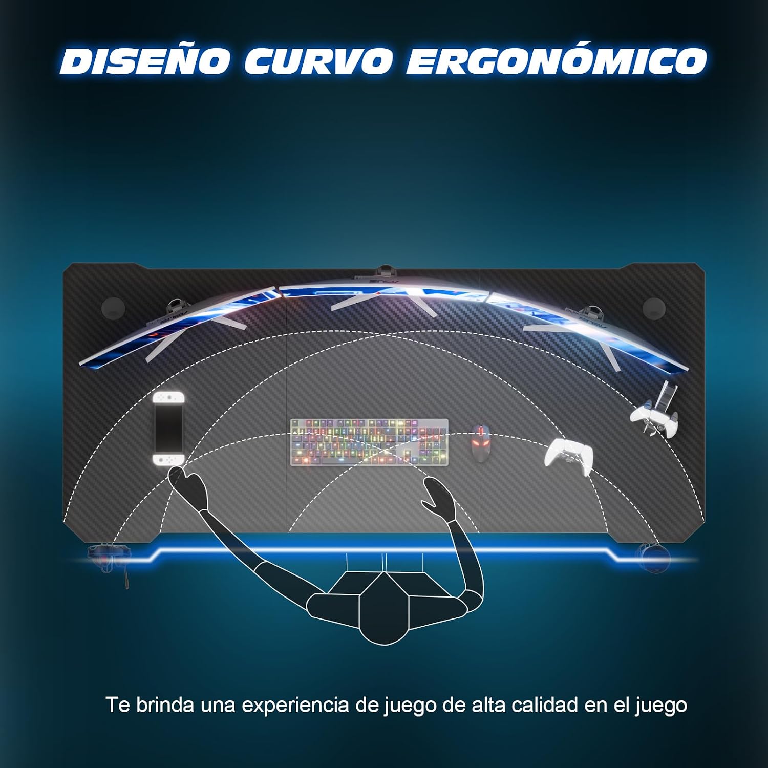 Thumbnail 3 de TRIUMPHKEY Mesa Gaming Z 140x60cm con Portavasos y Ganchos