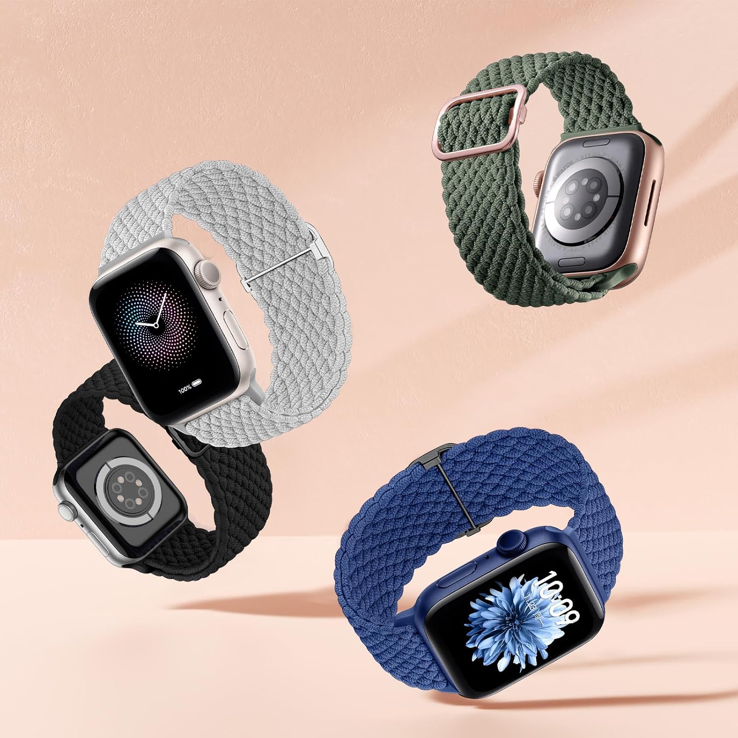 Thumbnail 6 de Mastten 4 Pack Braided Solo Loop Apple Watch Strap (Stretchy Elastic Nylon) for 38/40/41/42mm