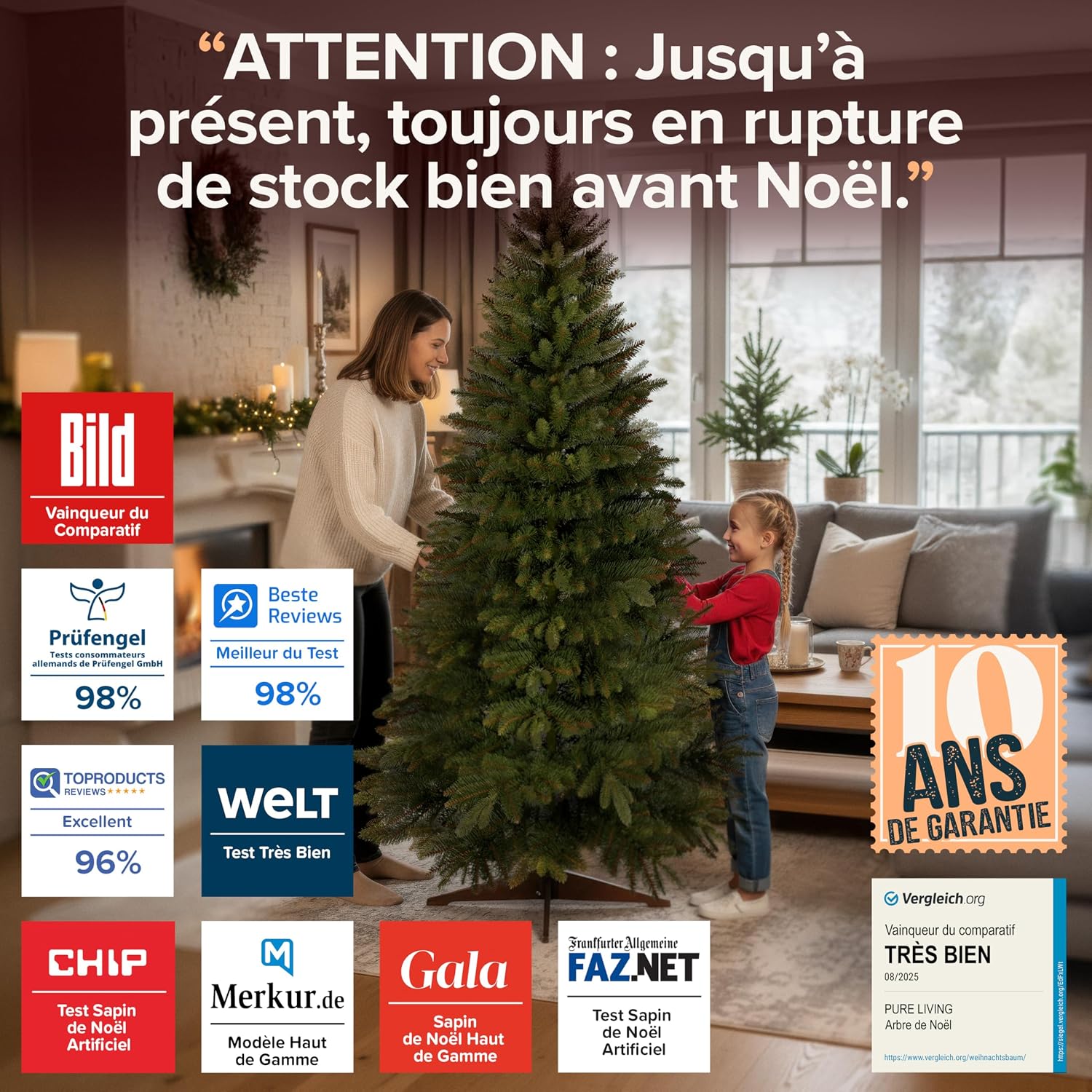 Detalle 2 de Pure Living Sapin artificiel Premium 220 cm réaliste avec support en bois 🎄