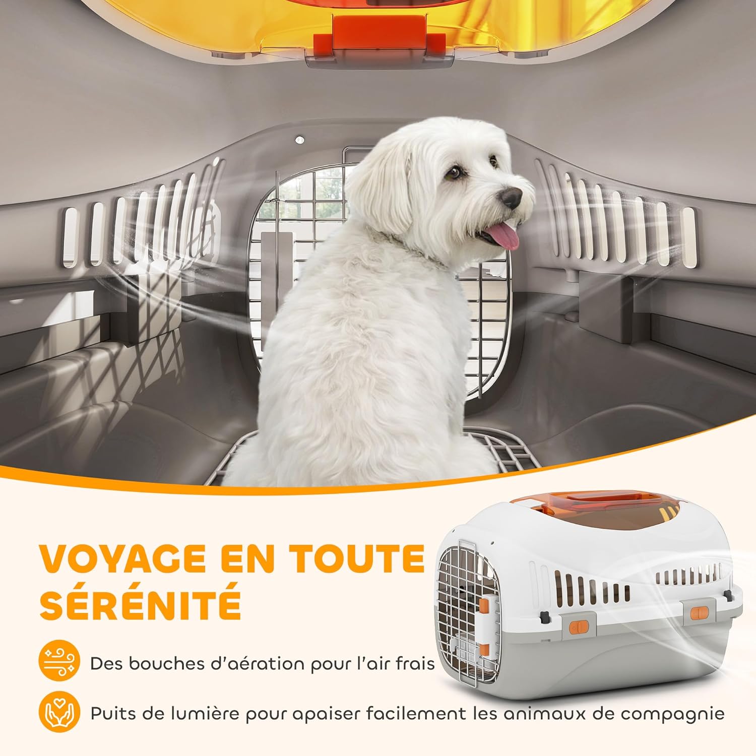 Thumbnail 4 de PawHut Caisse de Transport pour Chat et Chien jusqu’à 4 kg – 49 x 32 x 31 cm, porte acier, bol suspendu et lavage facile