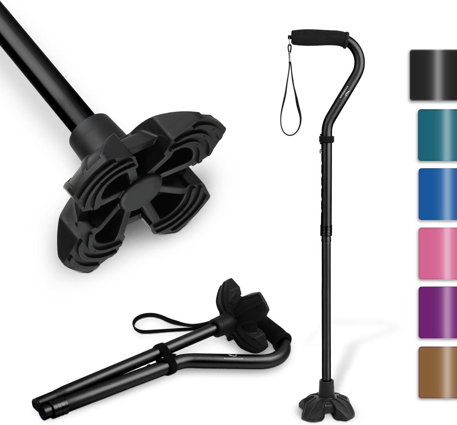 Detalle de KINGGEAR F1 Walking Stick: Lightweight Quad-Base Cane for Seniors