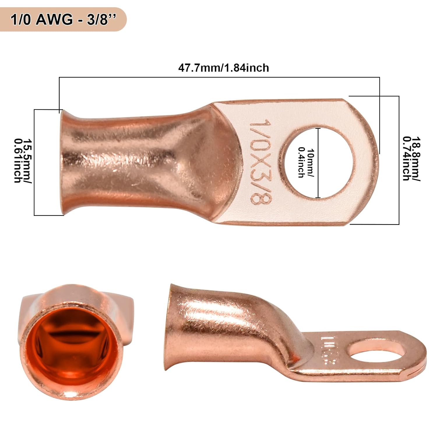 Thumbnail 3 de iGreely 1/0 AWG Battery Cable with 3/8" Lugs (Red + Black, 1 ft Pair) — Flexible Pure Copper Dual-Cable Set