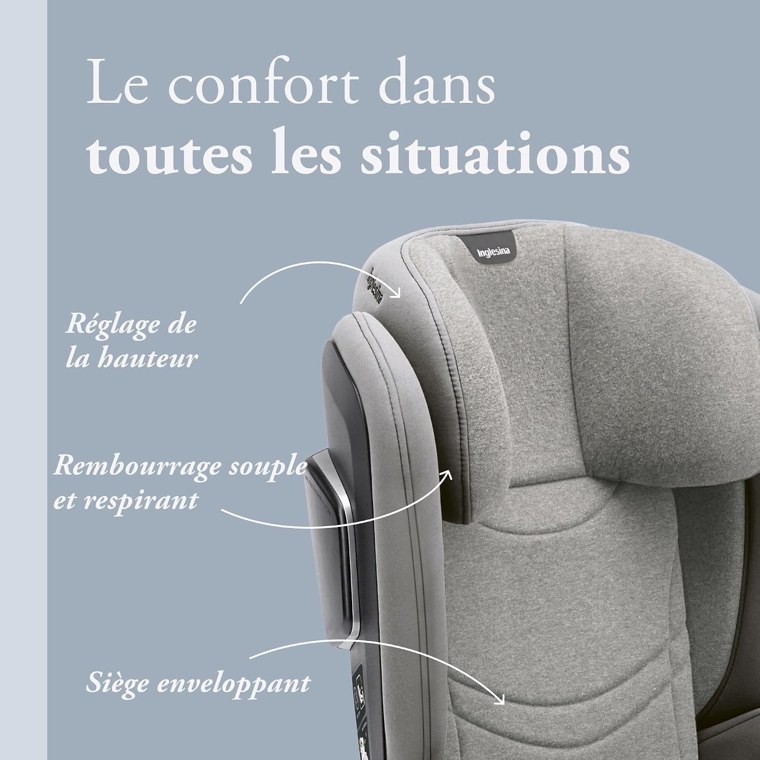 Detalle de Siège auto Inglesina Cartesio i-Size, Isofix – pour enfants de 3 à 12 ans (100–150 cm) Moon Grey