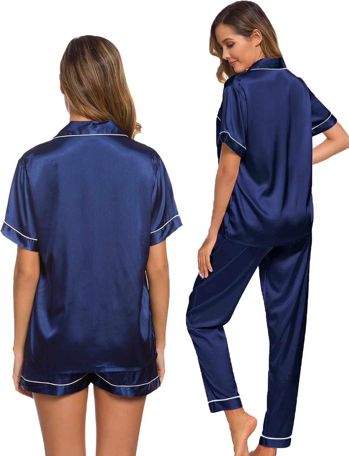 Detalle 1 de SWOMOG SWOMOG- 3-Piece Satin Pajama Set with Short-Sleeve Top