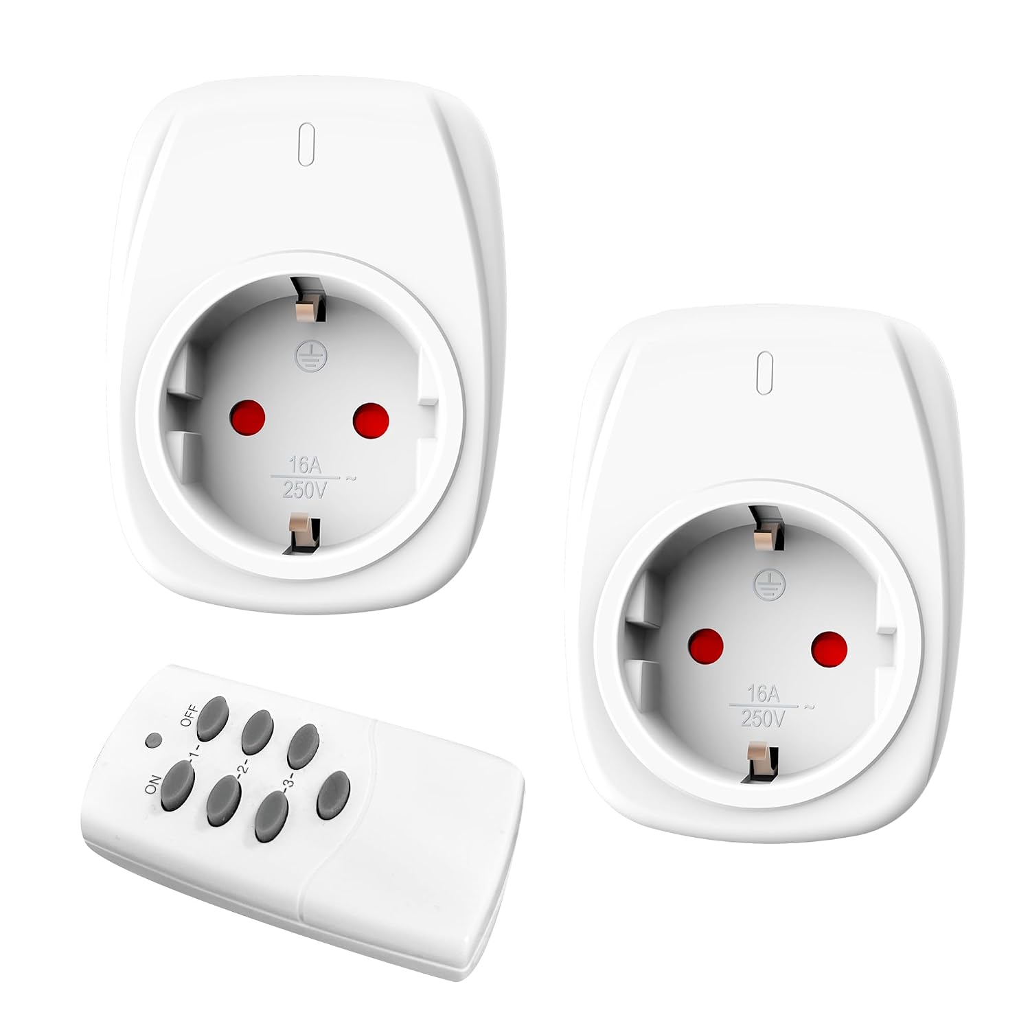 Detalle de HBN 2× Funksteckdosen-Set mit Fernbedienung (16 A/3.680 W, Reichweite bis 30 m) – 1 Handsender, weiß
