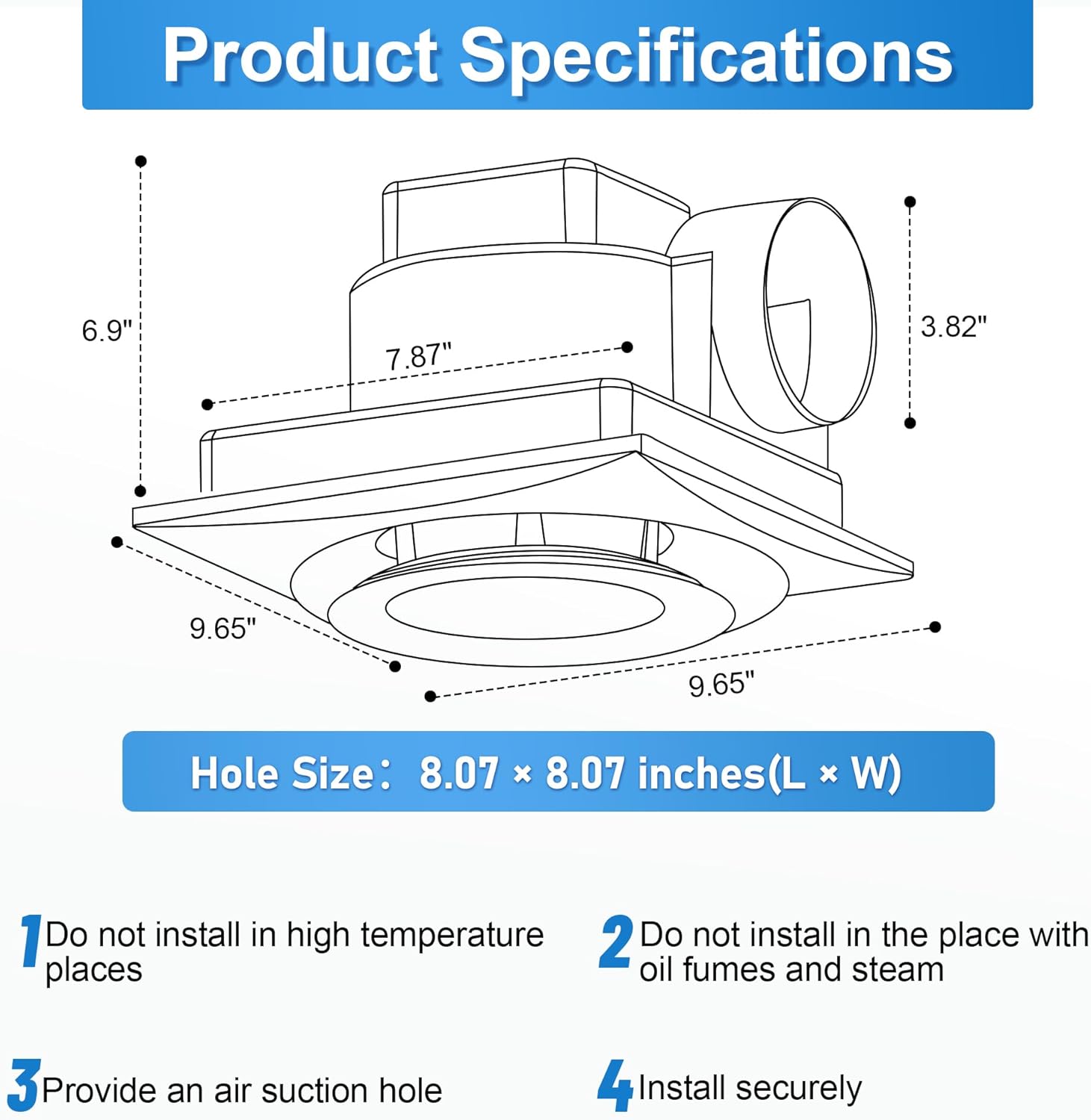 Detalle 2 de yanliangvich 8 Inch 110 CFM Bathroom Fan