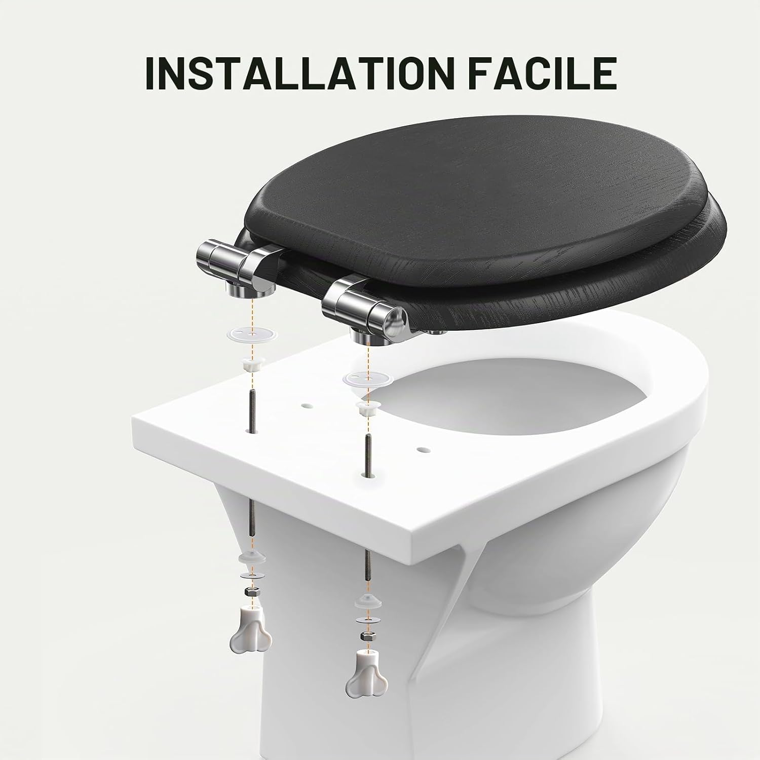 Detalle 2 de Pipishell PIBTC06 houten wc-bril in O-vorm, zwart, met softclose