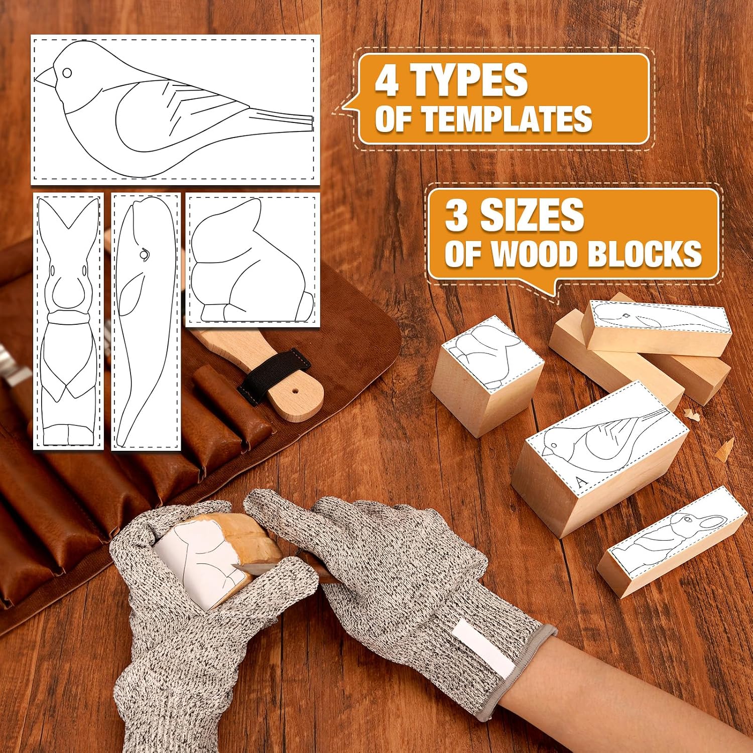 Detalle de Wood Carving Kit with 6 Basswood Blocks